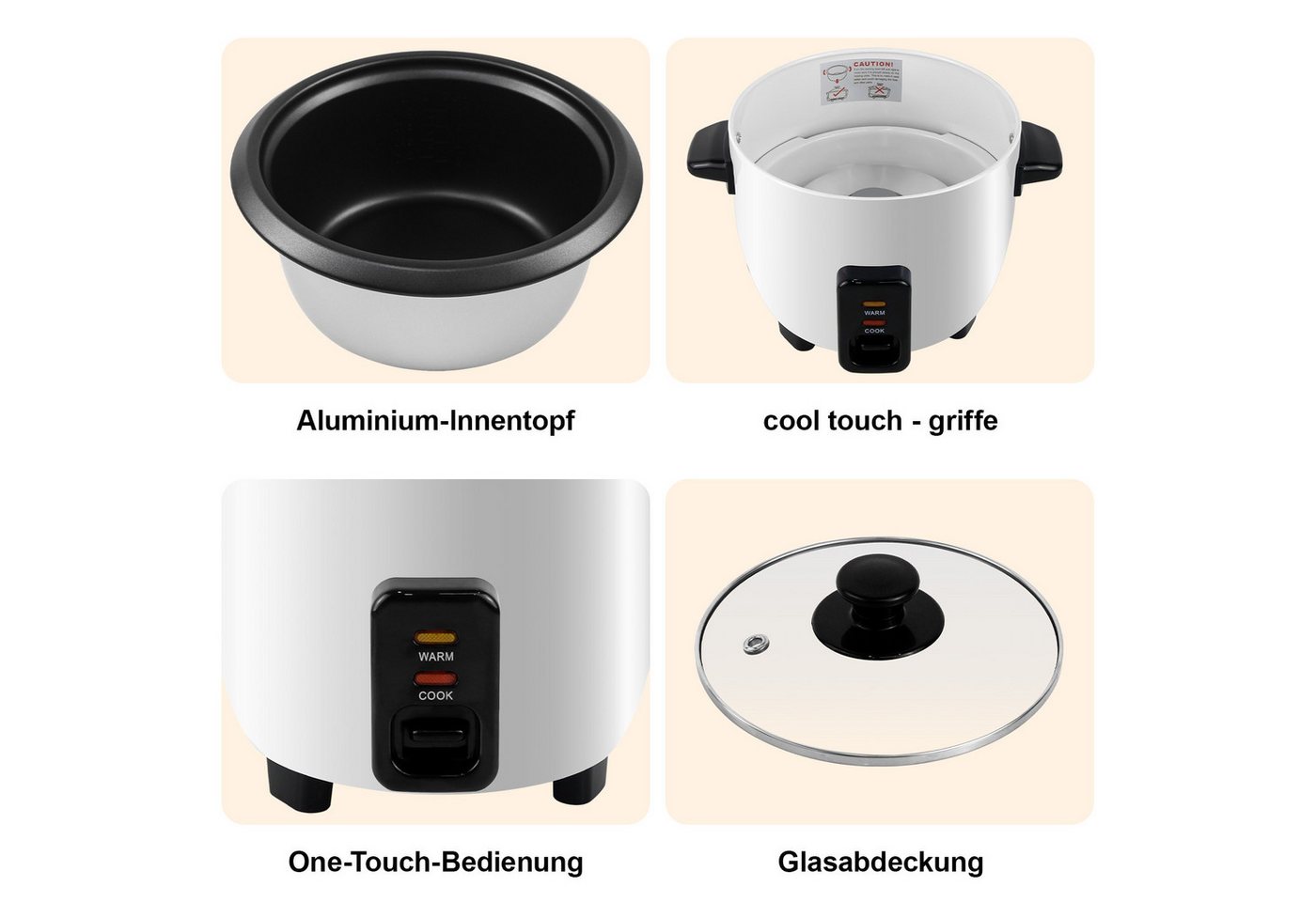 OZAVO Reiskocher Mini 0,6L mit Warmhaltefunktion,Messbecher & Reislöffel, 300 W, Kleiner Elektrischer Reis Kocher für Single Haushalt Büro Bild 5