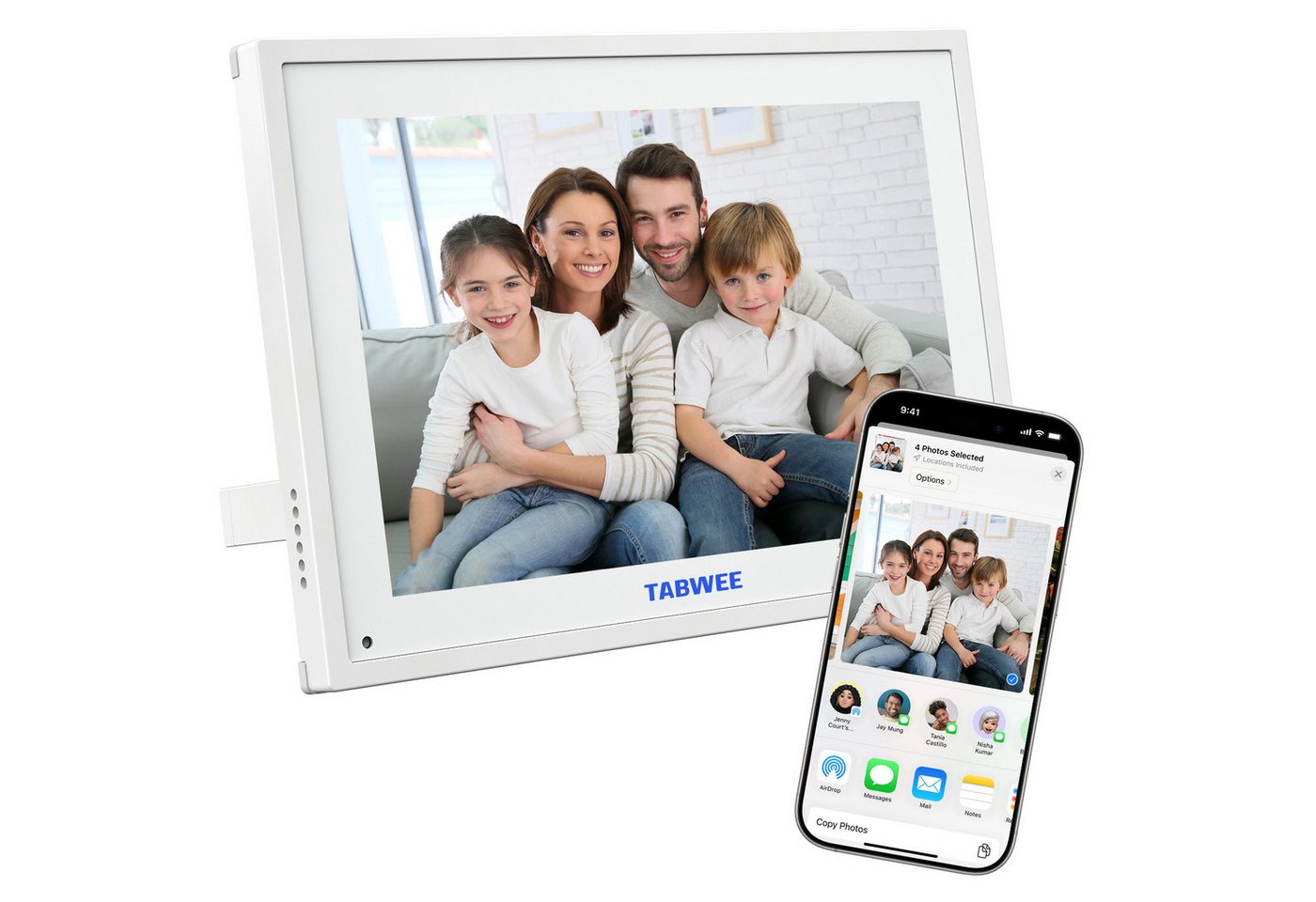 TABWEE 10,1 Zoll Digitaler Bilderrahmen mit WiFi Multi-Device & Foto-Sharing Digitaler Bilderrahmen (25,65 cm/10.1 ", 1280 x 800 Pixel, 32 GB, Touchscreen, 32 GB, 16:10-LCD-Bildschirm)