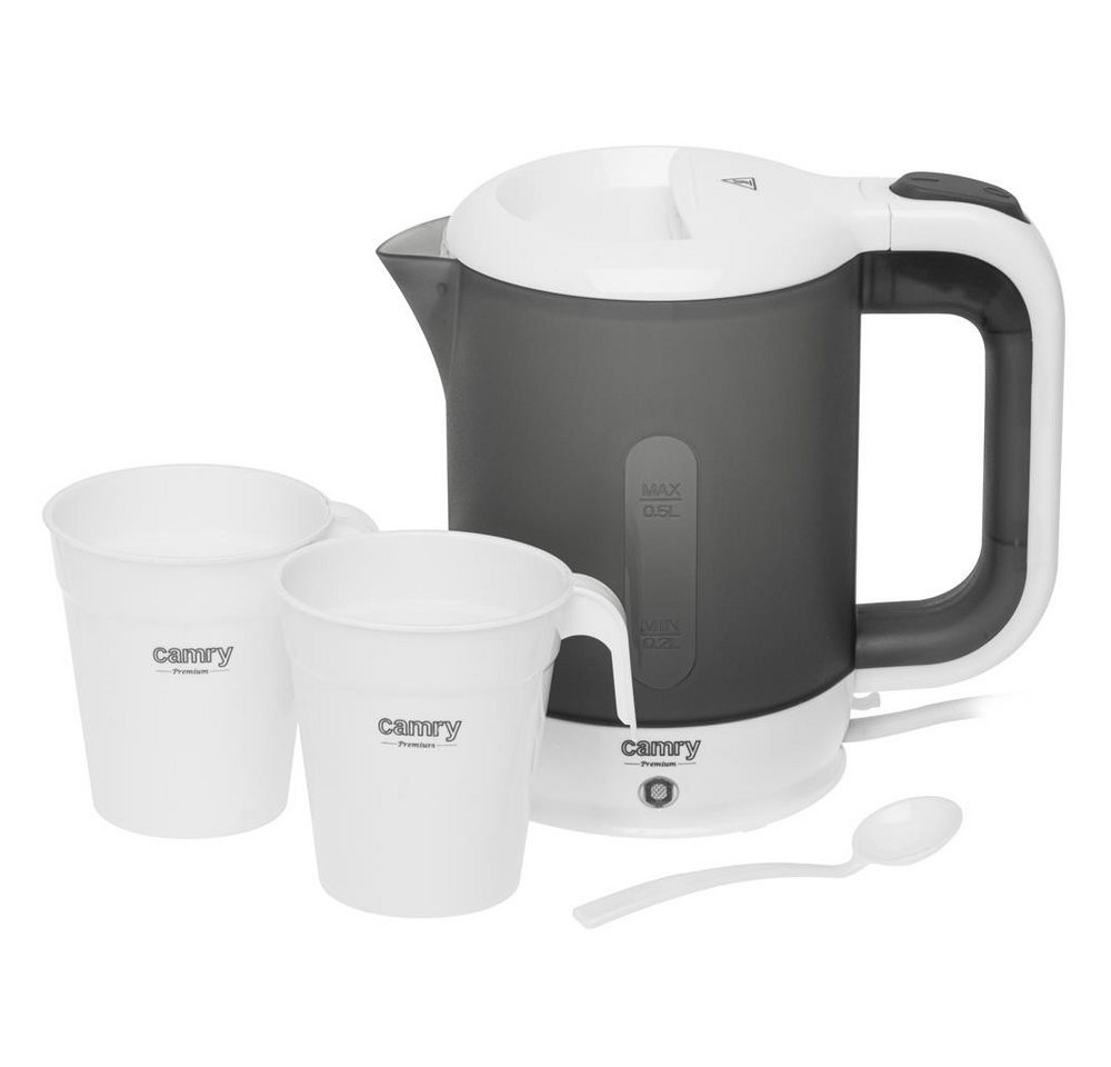 Camry Reise-Wasserkocher CR 1382, 0,5 l, 900 W, inklusive 2 Becher und Löffel