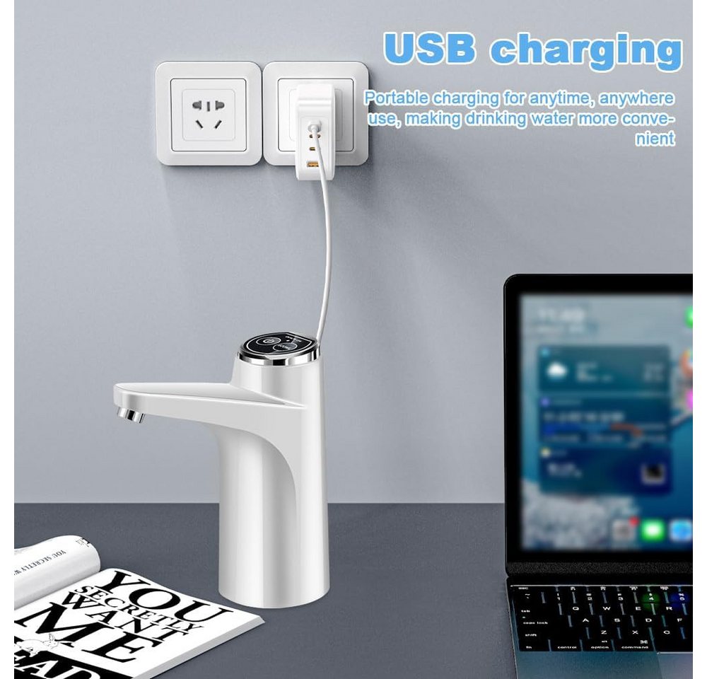 FELIXLEO Getränkespender Wasserflaschen Pumpe Elektrischer Wasserspender USB Weiss