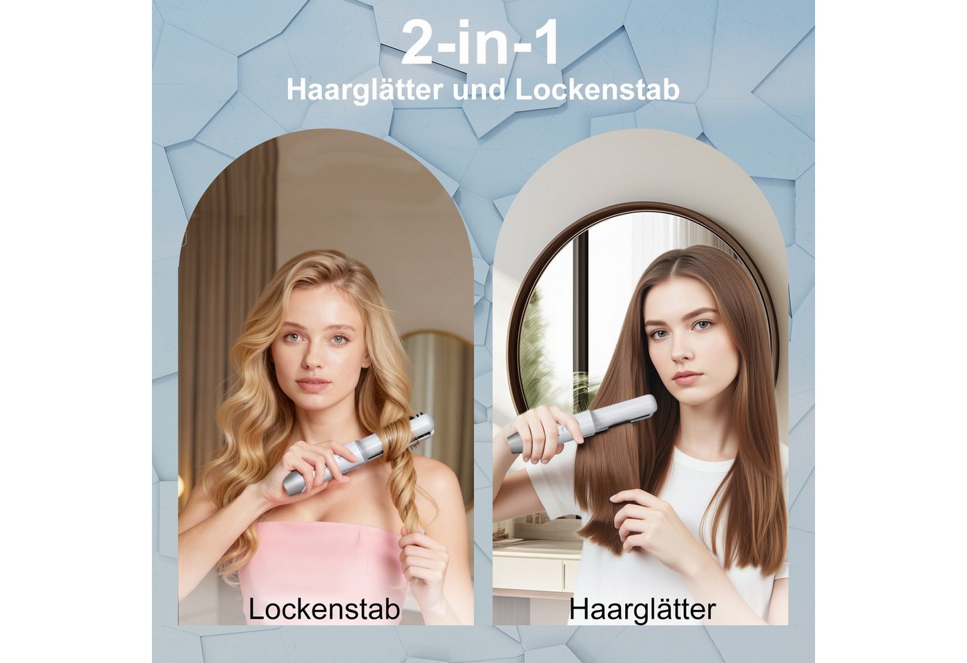 ibettertec Glätteisen Akku-Haarglätter,2-in-1 Haarglätter zum Locken und Glätten der Haare 10-Sekunden-Schnellaufheizung, 3 Heizstufen, Dualspannung für alle Haartypen, weiße Bild 3