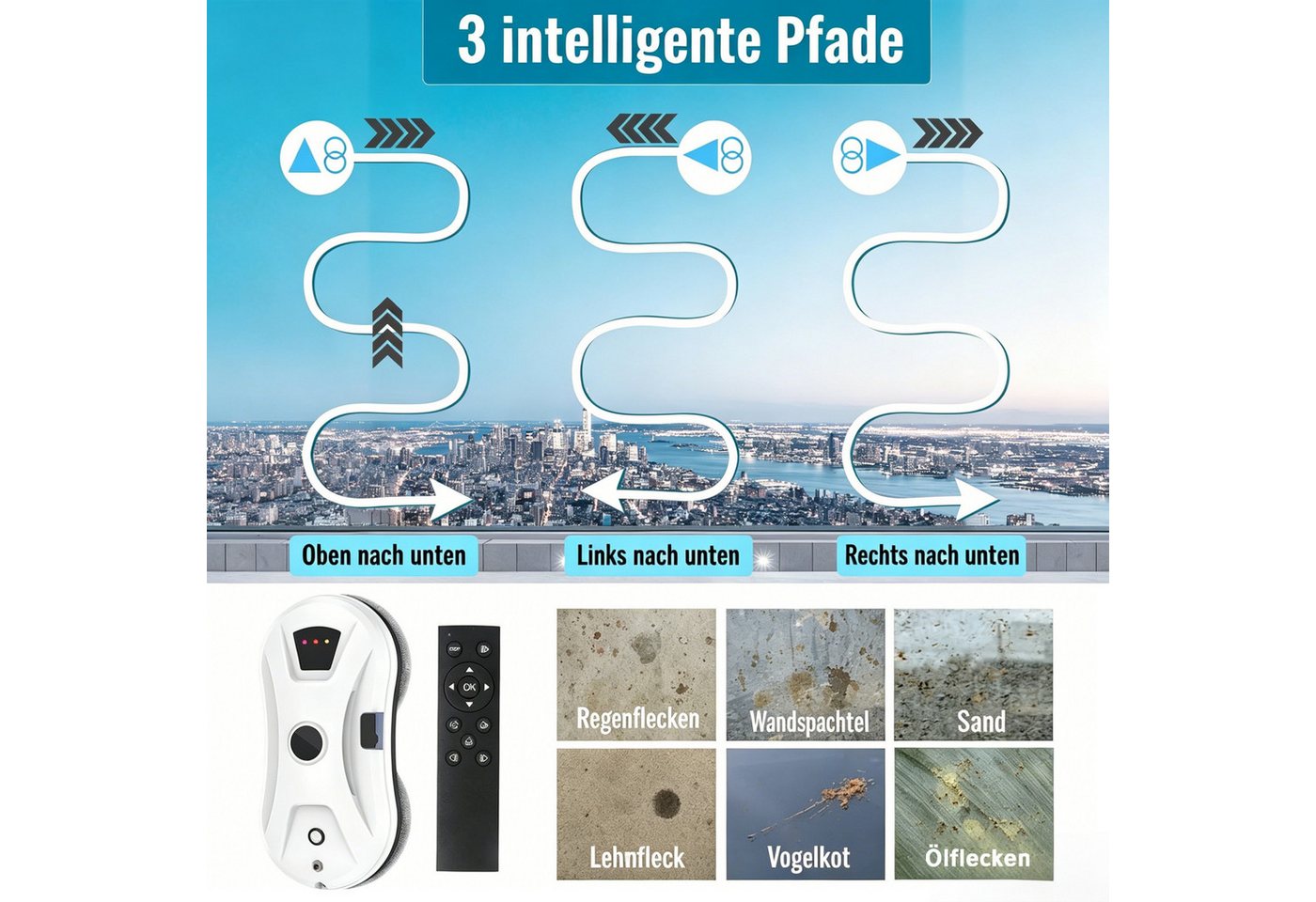 AIBISTAR Fensterreiniger 5600PA Elektrischer Fensterputzer Automatischer Fensterputzroboter, mit Automatische Wasserstrahl,für Innen/Außenfenster Bild 2