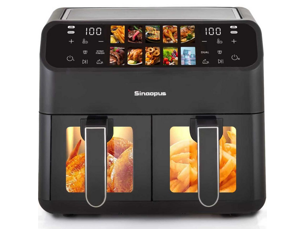 WHEELYOU Heißluftfritteuse 10L XXL, Dual Zone Airfryer 2000W mit 2 Körben, 2000 W, Doppelkammer-Fritteuse mit 10 Programmen, LED-Touchdisplay & 80–200 °C Bild 4
