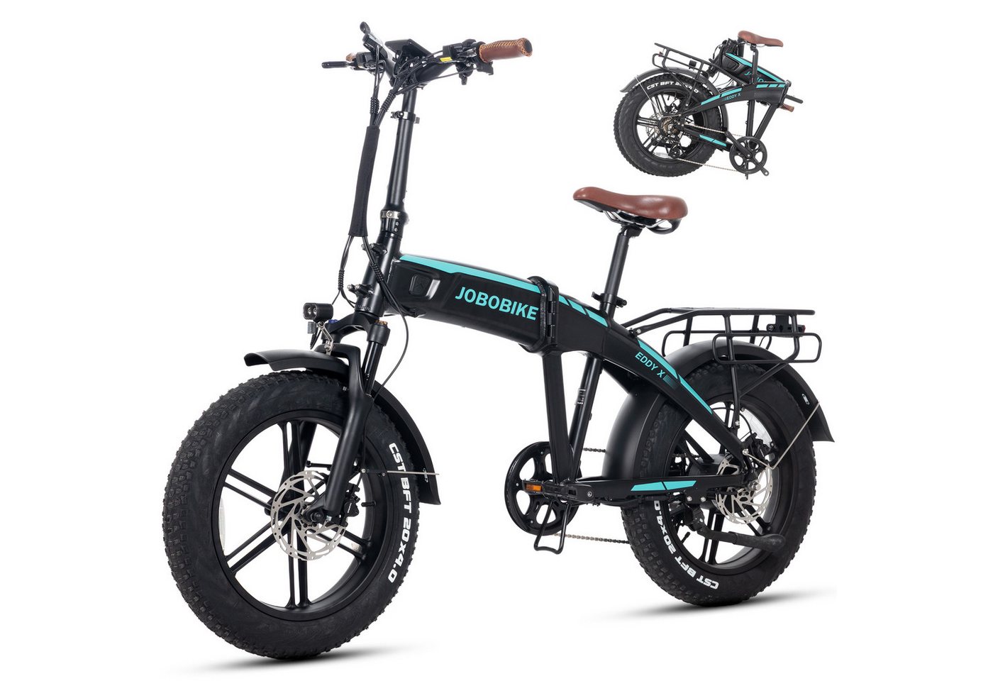 JOBOBIKE E-Bike Mountainbike 20x4,0 Zoll, 120km, mit Blinkern und Bremslicht, Integriertes Laufrad, 7 Gang Shimano, Kettenschaltung, Heckmotor, 720 Wh, (Faltrad, LCD-Farbdisplay, All-Terrain Elektro-Fatbike, 5 Stufen), Klapprad, Hydr. Bremse, Elektrofahrrad für Damen und Herren, ab 165 cm Bild 3