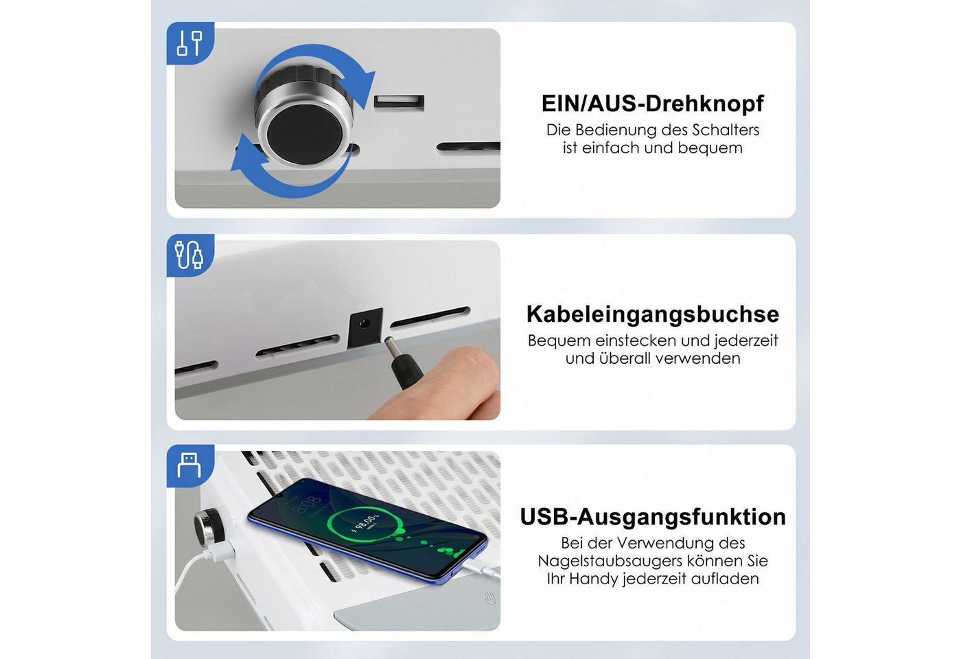 i@home Maniküre-Pediküre-Set, 100W, extrem leise, LED-Licht, wiederverwendbarer Filter & Handauflage, Nagelstaubsauger,Nagelstaub-Sammelmaschine