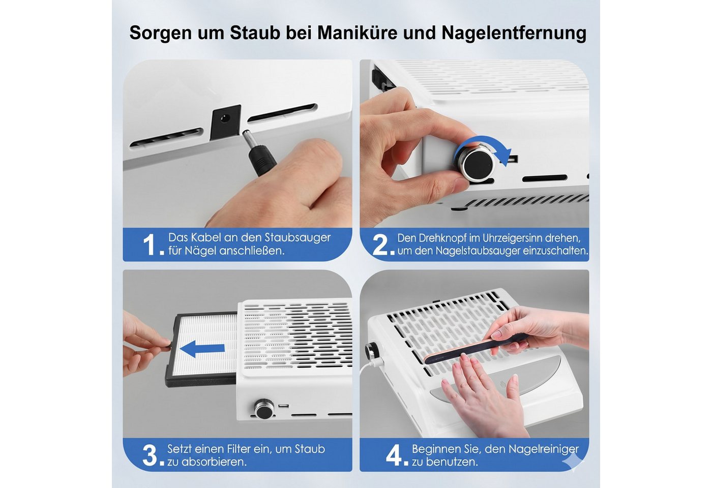i@home Maniküre-Pediküre-Set, 100W, extrem leise, LED-Licht, wiederverwendbarer Filter & Handauflage, Nagelstaubsauger,Nagelstaub-Sammelmaschine Bild 3