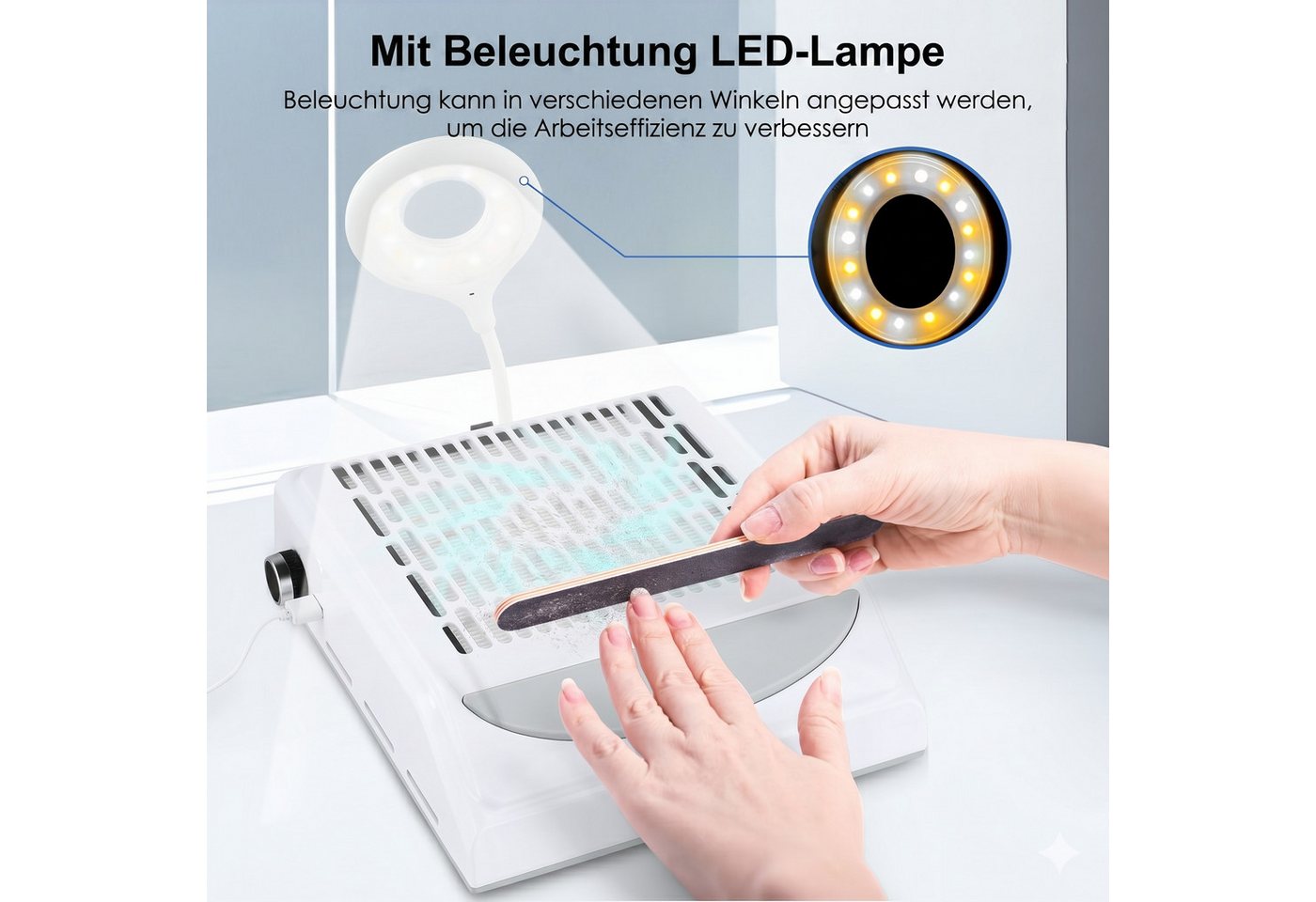 i@home Maniküre-Pediküre-Set, 100W, extrem leise, LED-Licht, wiederverwendbarer Filter & Handauflage, Nagelstaubsauger,Nagelstaub-Sammelmaschine Bild 4