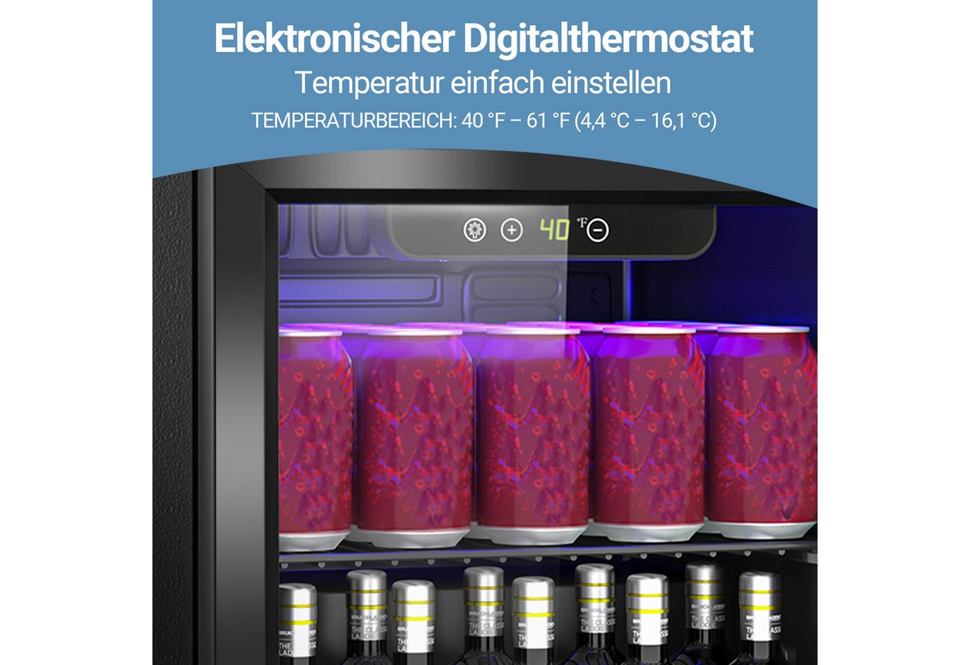 DollarDash Getränkekühlschrank JC-36-F, 45.5 cm hoch, 43 cm breit, 4,4–16,1 °C, mit 1 abnehmbaren Regal und verstellbarer Bodenfreiheit Bild 3