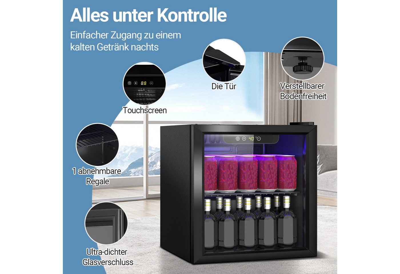 DollarDash Getränkekühlschrank JC-36-F, 45.5 cm hoch, 43 cm breit, 4,4–16,1 °C, mit 1 abnehmbaren Regal und verstellbarer Bodenfreiheit Bild 4