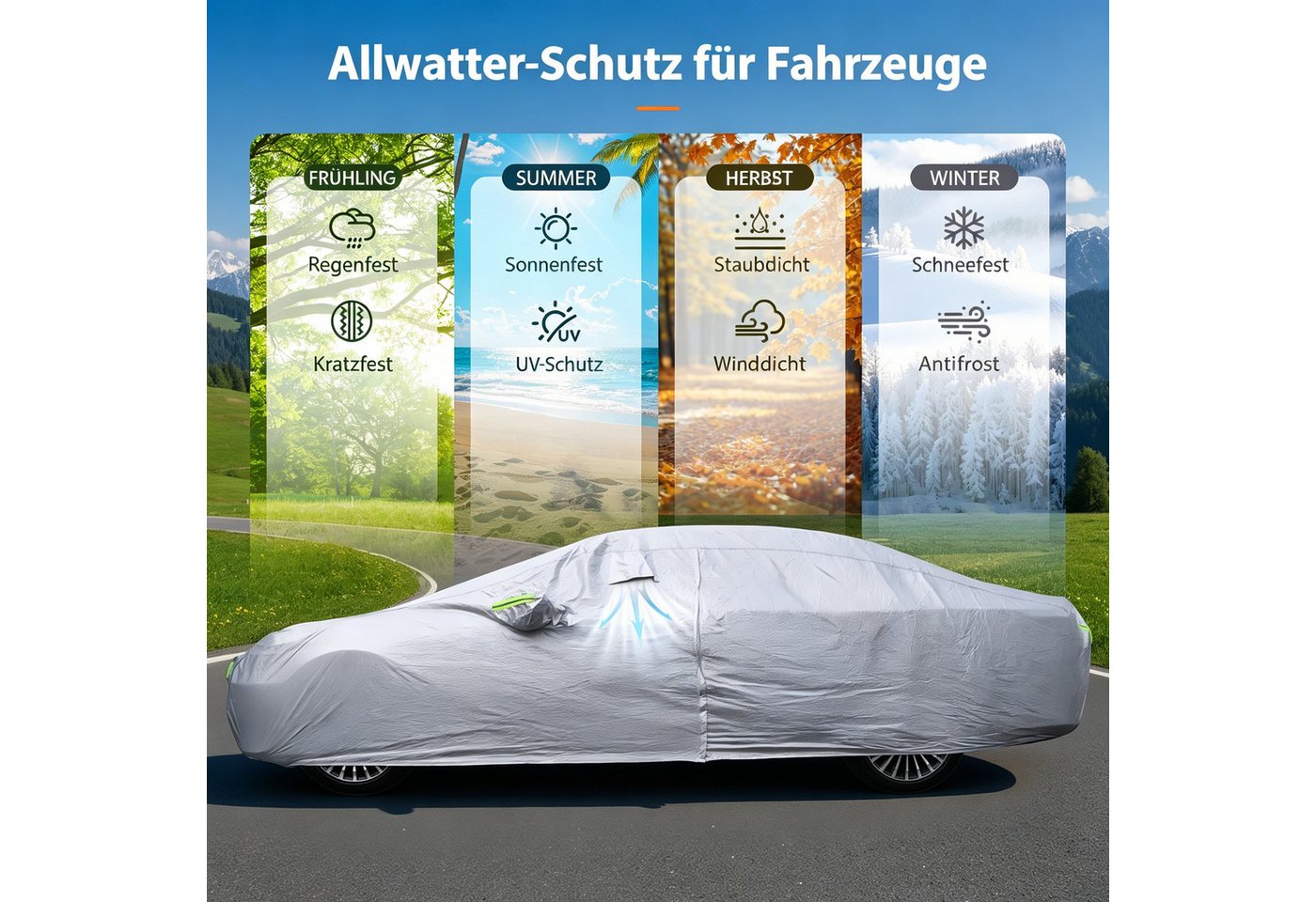 Rutaqian Autosonnenschutz Autoabdeckung wasserdicht Ganzgarage 195" UV Schnee Schutz, Autoabdeckung Ganzgarage 495cm wasserdicht mit Reißverschluss & Tasche Bild 2