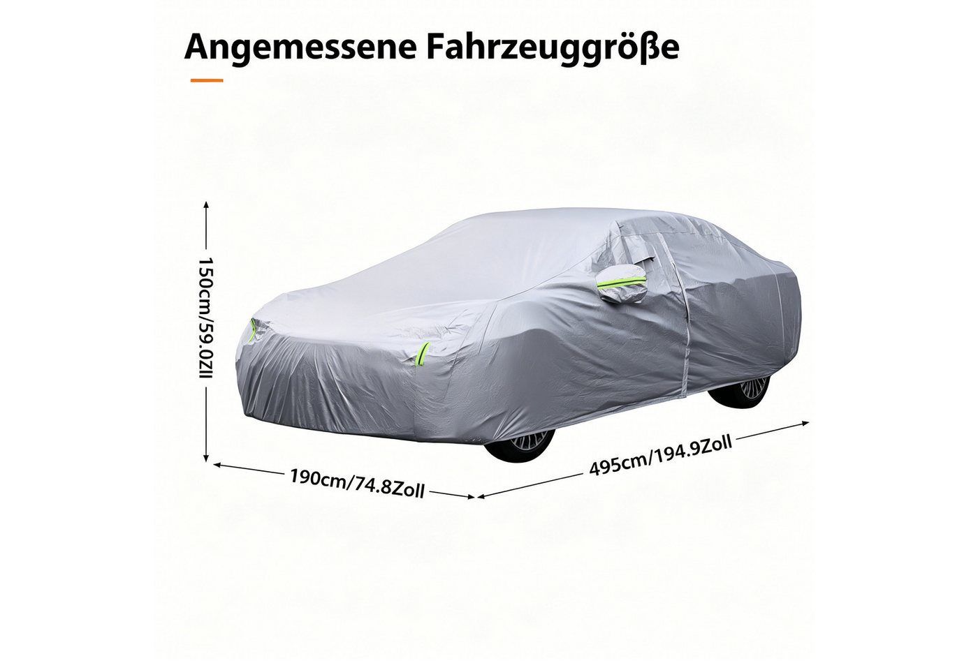 Rutaqian Autosonnenschutz Autoabdeckung wasserdicht Ganzgarage 195" UV Schnee Schutz, Autoabdeckung Ganzgarage 495cm wasserdicht mit Reißverschluss & Tasche Bild 4