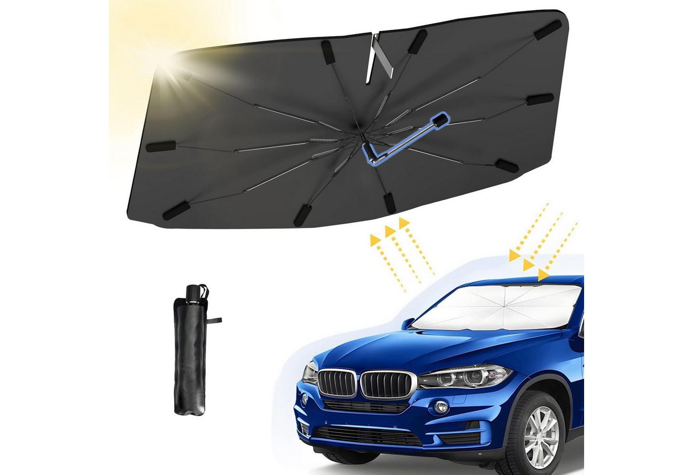 LuxusKollektion Frontscheibenabdeckung Sonnenschutz Auto Frontscheibe Faltbar Drehbar Schwarz-Edelstahl