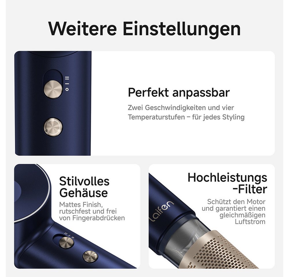 laifen Haartrockner Swift Premium Hochgeschwindigkeits mit zwei magnetischen Luftdüsen, 1600 W, negative Ionen