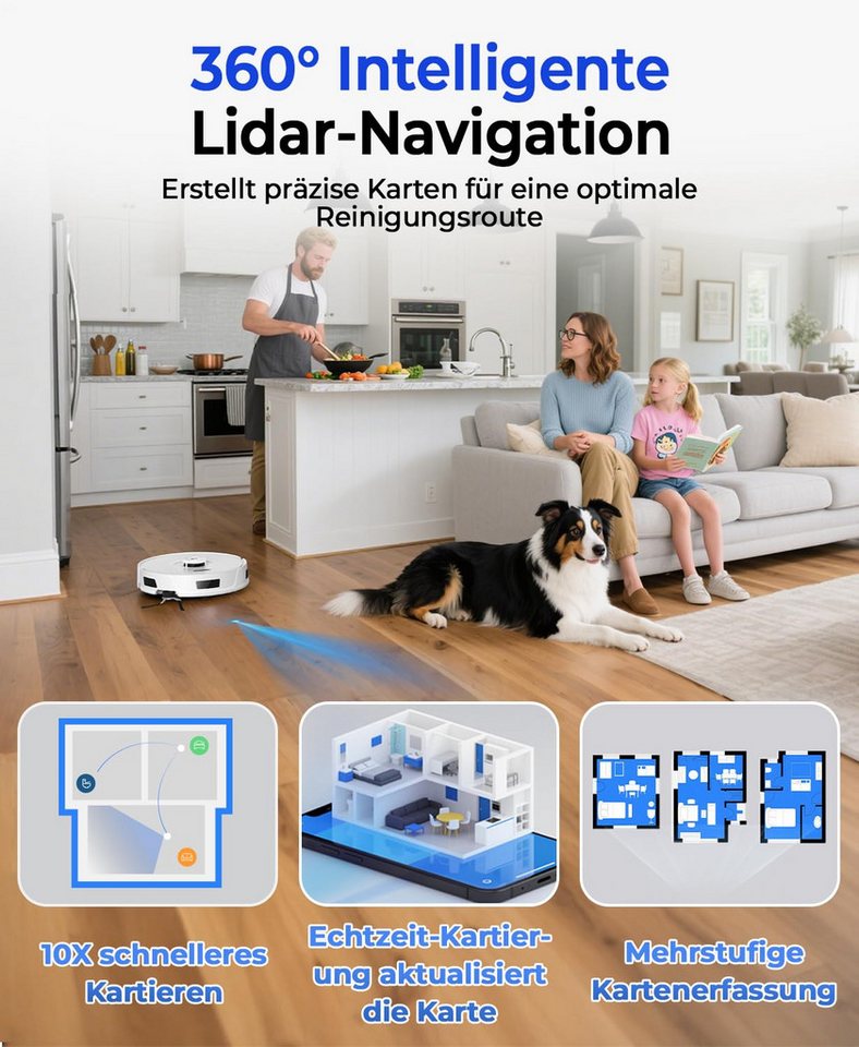 redroad Nass-Trocken-Saugroboter LiDAR-SLAM/RGB/Sensoren Saugroboter mit Wischfunktion 10kPa 2026, 680 W, mit Beutel, R11 Nachfolger des beliebten R11/12×3200mAh,58.000mAh Bild 3