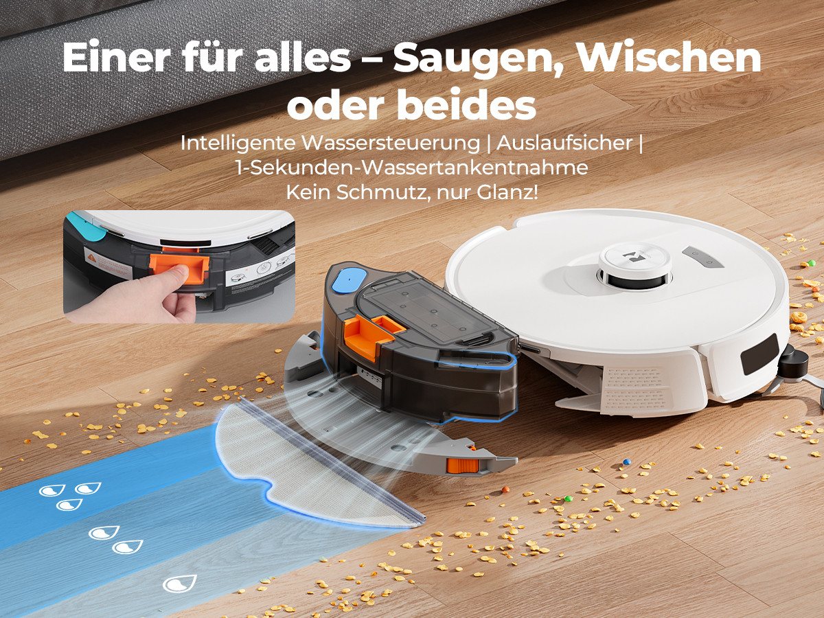 redroad Nass-Trocken-Saugroboter LiDAR-SLAM/RGB/Sensoren Saugroboter mit Wischfunktion 10kPa 2026, 680 W, mit Beutel, R11 Nachfolger des beliebten R11/12×3200mAh,58.000mAh Bild 4