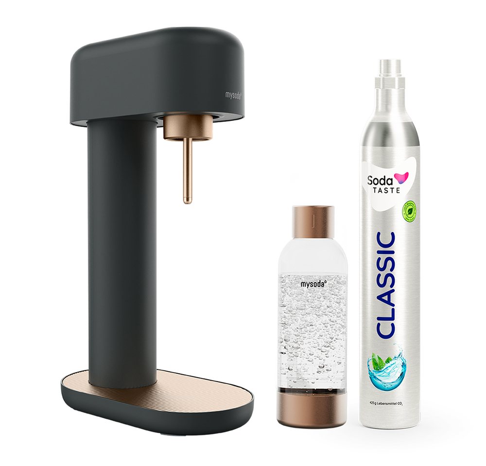 mySoda Wassersprudler Mysoda Ruby 2.0 Wassersprudler Basispaket, Mattes Alu-Design, inkl. CO2 & Flasche, stromloser Betrieb