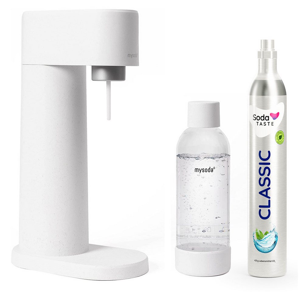 mySoda Wassersprudler Mysoda Woody Wassersprudler Holzkomposit Set + 1L Flasche & CO2 Weiß, Nachhaltiges Holzkomposit, inkl. CO2 & Flasche. Ohne Strom.