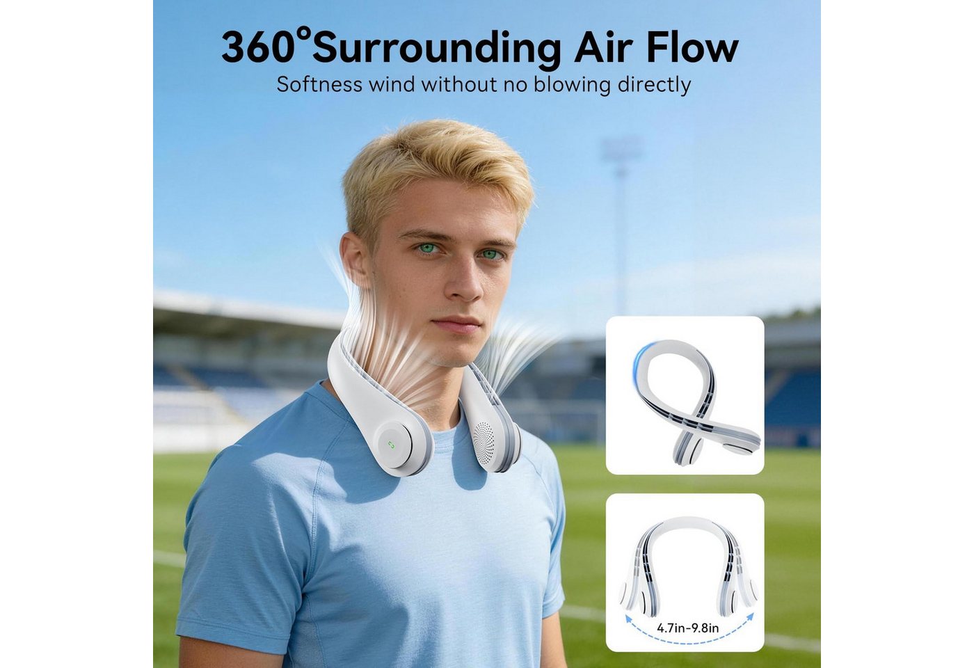 FELIXLEO Handventilator Nackenventilator 3600mAh USB Leise 3 Stufen Reisen Sport Bild 3