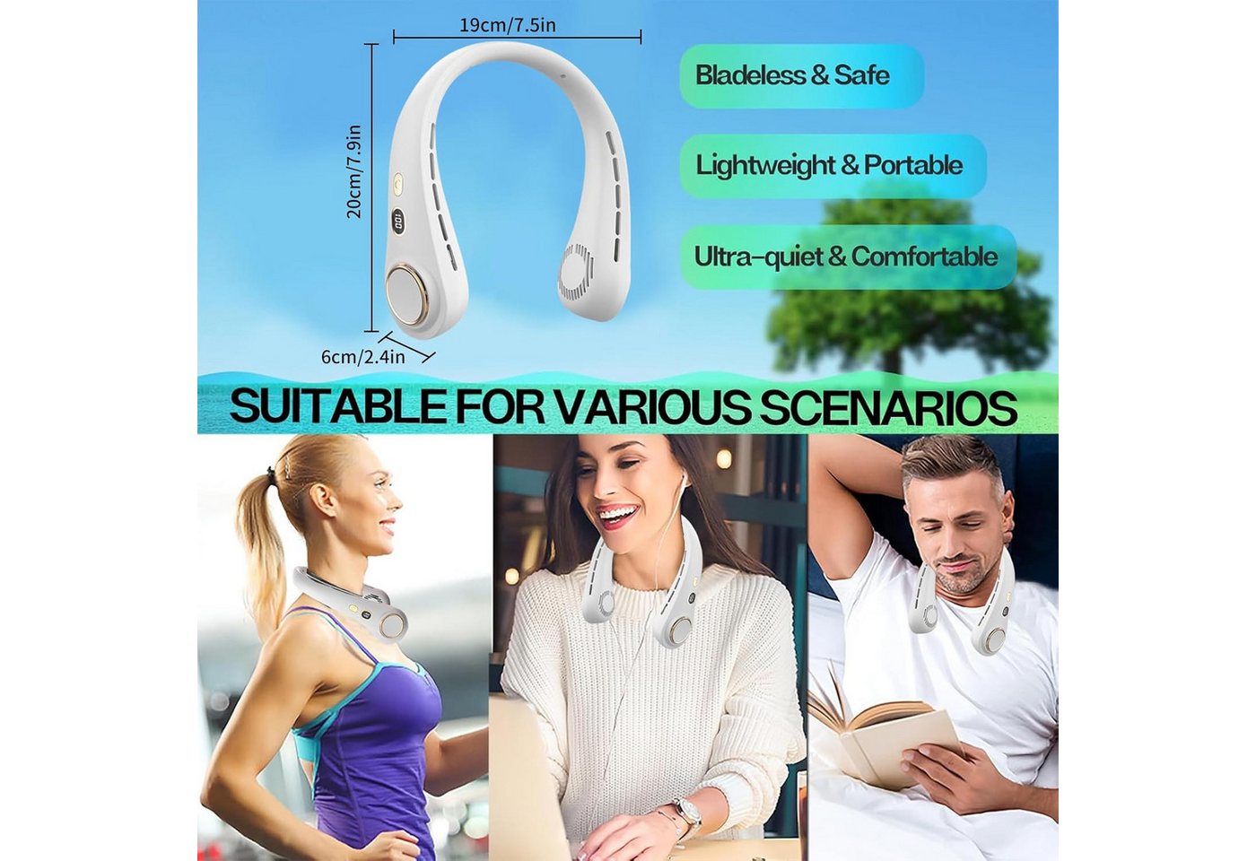 FELIXLEO Tischventilator Wearable Bladeless Neck Fan 720 Airflow Hanging Design White Bild 4