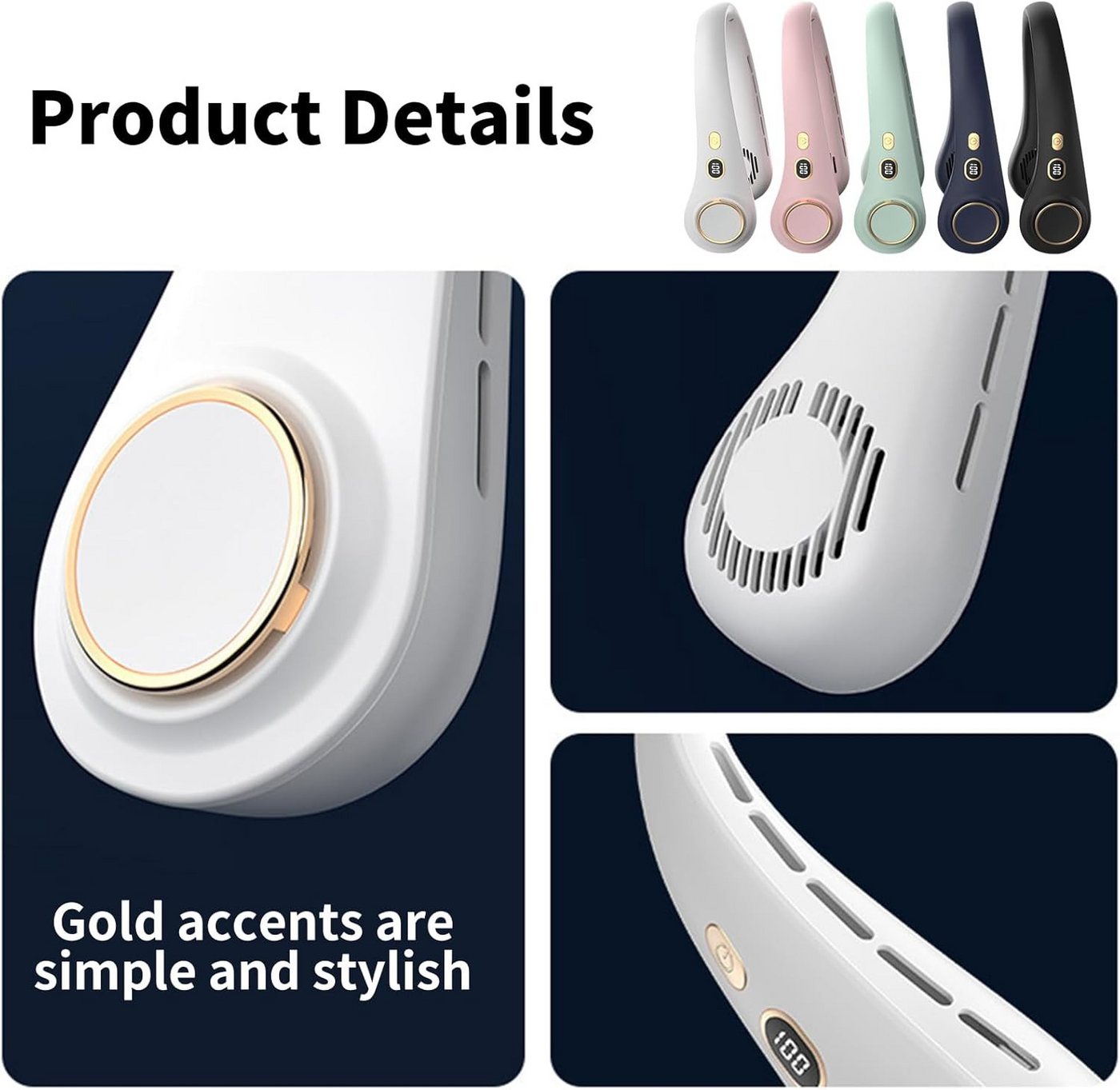 FELIXLEO Tischventilator Wearable Bladeless Neck Fan 720 Airflow Hanging Design White Bild 5