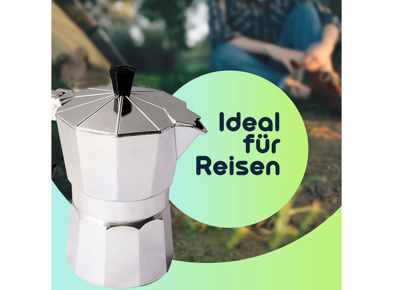 Casativo Einzelkochplatte Mini-Einzelkochplatte mit Espressokocher, 500W Camping-Set 150ml, 500W Mini-Kochplatte Gusseisen-Feld & Alu-Espressokocher für 3 Tassen Bild 2