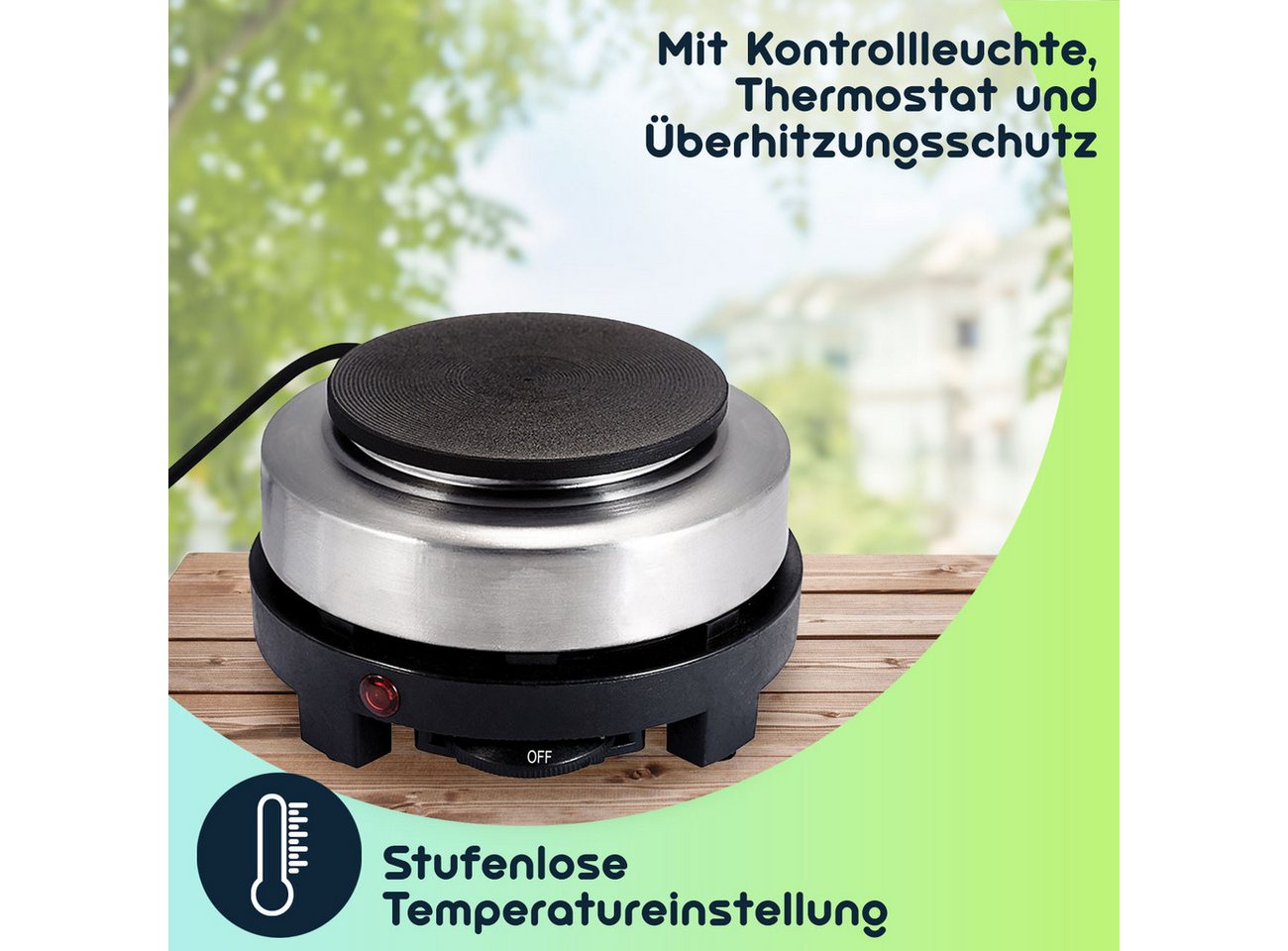 Casativo Einzelkochplatte Mini-Einzelkochplatte mit Espressokocher, 500W Camping-Set 150ml, 500W Mini-Kochplatte Gusseisen-Feld & Alu-Espressokocher für 3 Tassen Bild 3