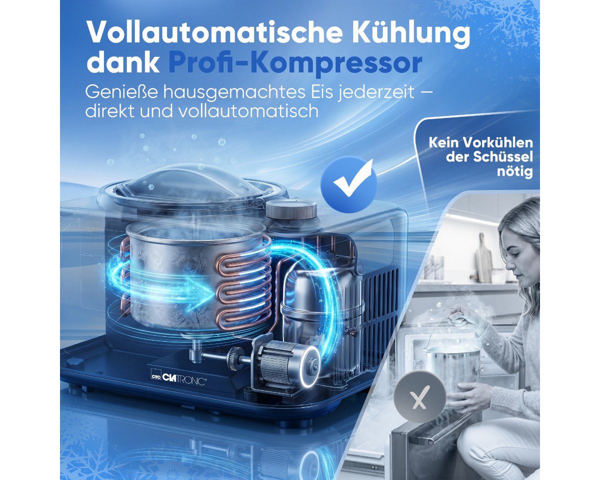 CLATRONIC Eismaschine ICM 3846, Eis in ca. 60 min., ohne Vorkühlen, bis zu 850ml Bild 5