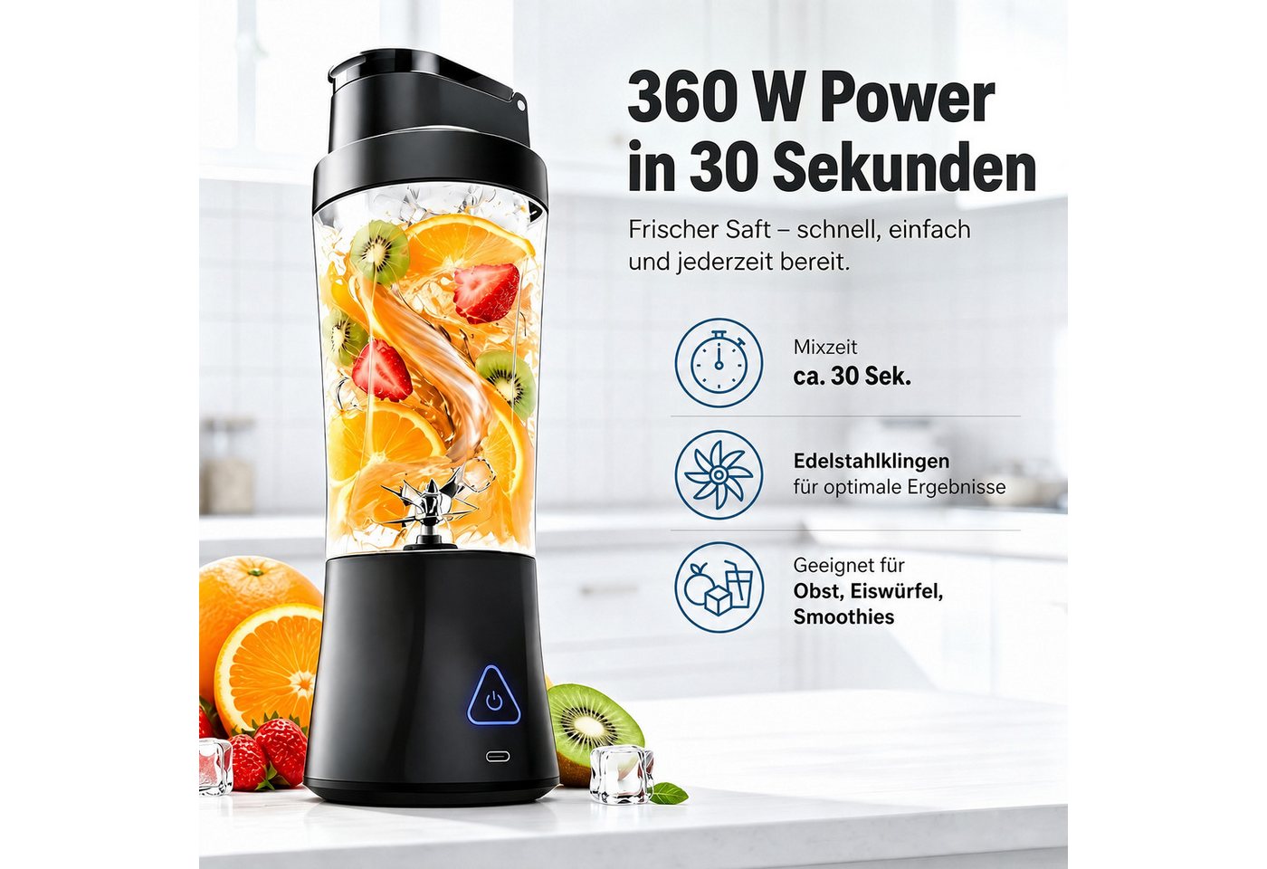 AIMAX Akku-Smoothie-Maker Tragbarer Mixer 700ml Mini Standmixer to Go - 6 Klingen Smoothie Maker, USB Shaker Bottle für Saft, für Küche, Reise, Büro, Fitness, Camper Bild 3