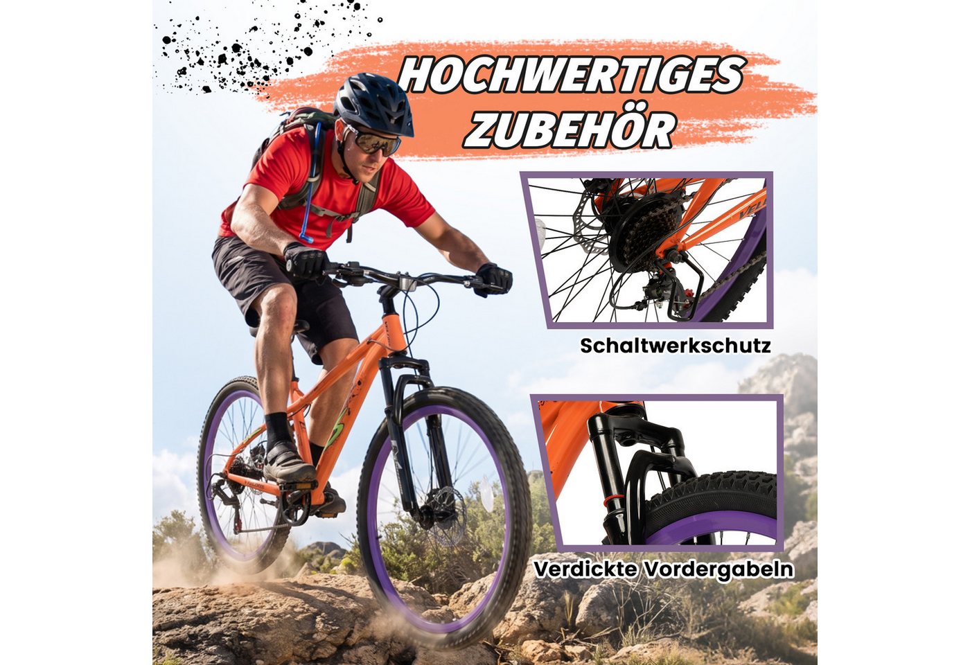 Velors Mountainbike 26 Zoll Fahrrad für Herren Damen, Mädchen und Jungen, 7 Gang Shimano, Kettenschaltung, Dirt Jump Bike Jugendfahrrad MTB Hardtail Fahrrad Bild 3