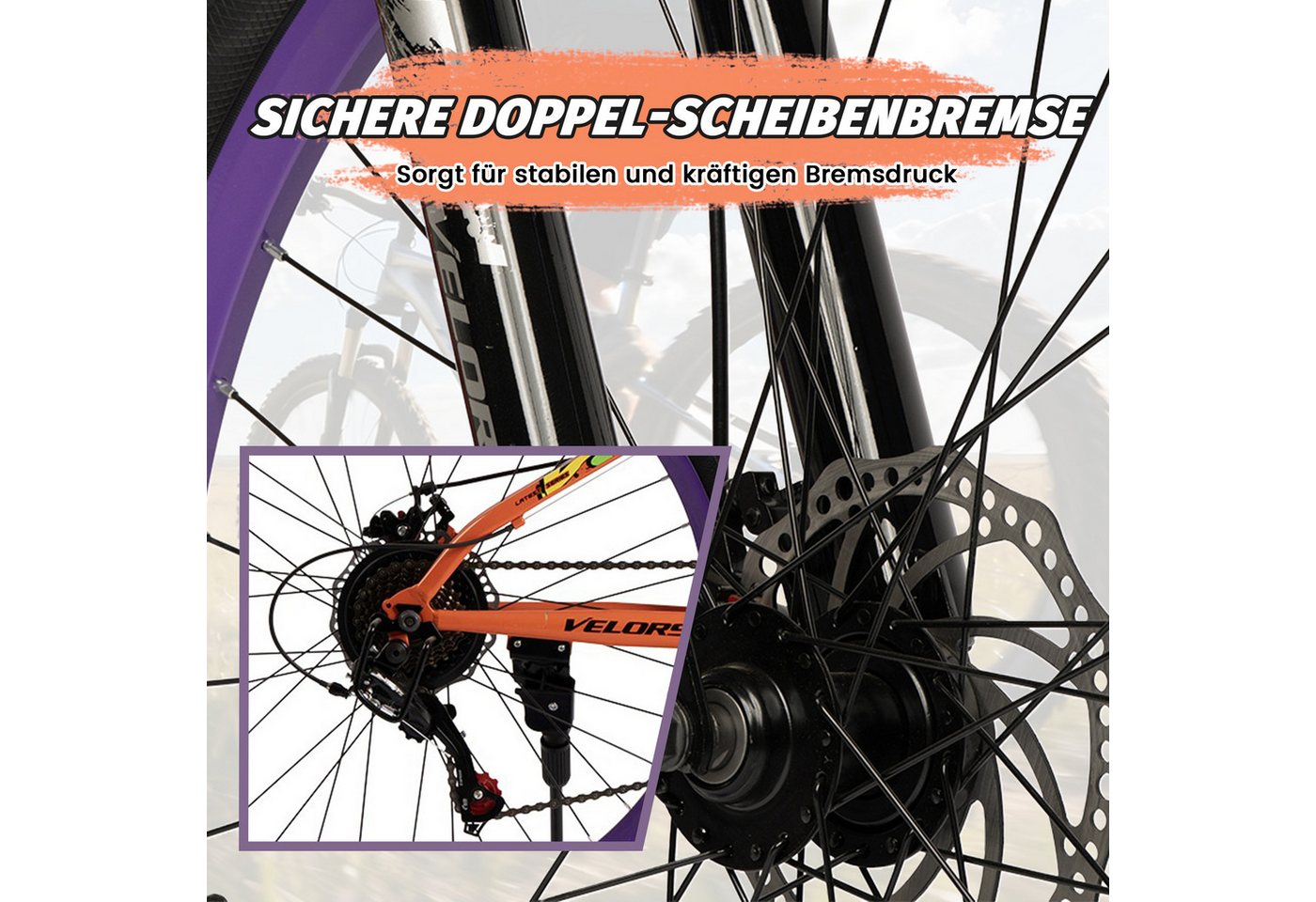 Velors Mountainbike 26 Zoll Fahrrad für Herren Damen, Mädchen und Jungen, 7 Gang Shimano, Kettenschaltung, Dirt Jump Bike Jugendfahrrad MTB Hardtail Fahrrad Bild 4