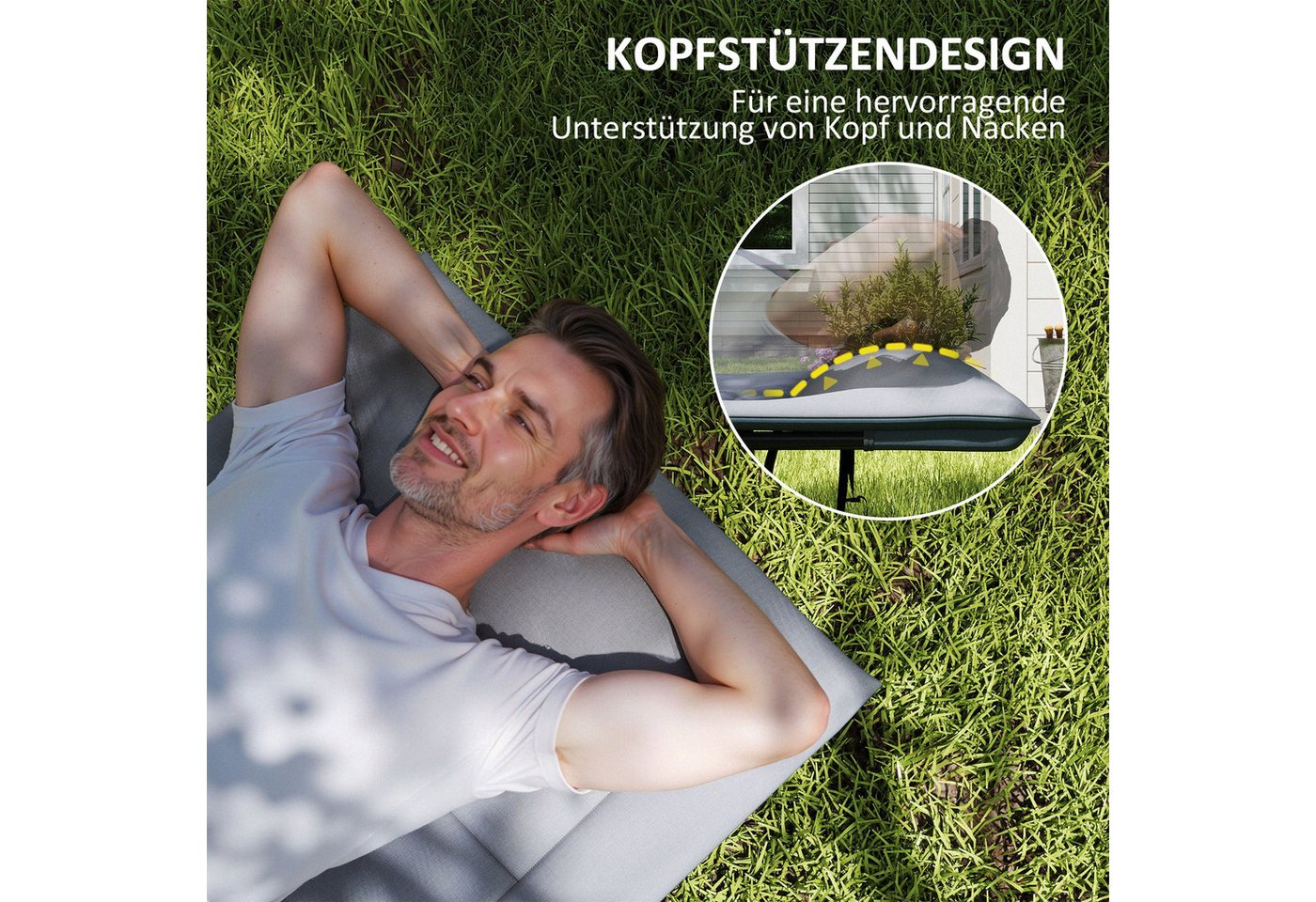 Outsunny Feldbett Campingliege mit Kopfkissen Seitentasche Klappbett für Erwachsene (Gästebett bis 150 kg, 1-St., faltbar Campingbett) 187 x 67 x 37 cm, für Outdoor, Garten Camping Reisen Grau Bild 5