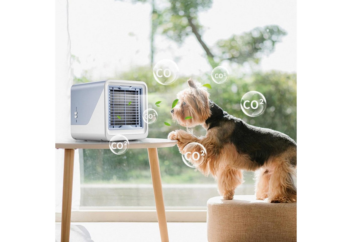MOPUEA Ventilatorkombigerät Mini Luftkühler USB mit Wasserkühlung, Luftzirkulator 500ML Wassertank, 3 Stufen tragbarer Luftbefeuchter Ventilator für Büro und Schlafzimmer Bild 2