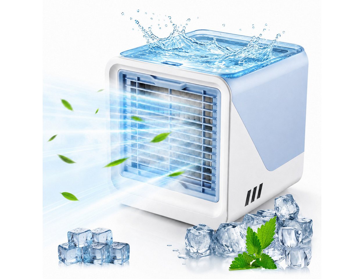 MOPUEA Ventilatorkombigerät Mini Luftkühler USB mit Wasserkühlung, Luftzirkulator 500ML Wassertank, 3 Stufen tragbarer Luftbefeuchter Ventilator für Büro und Schlafzimmer Bild 5