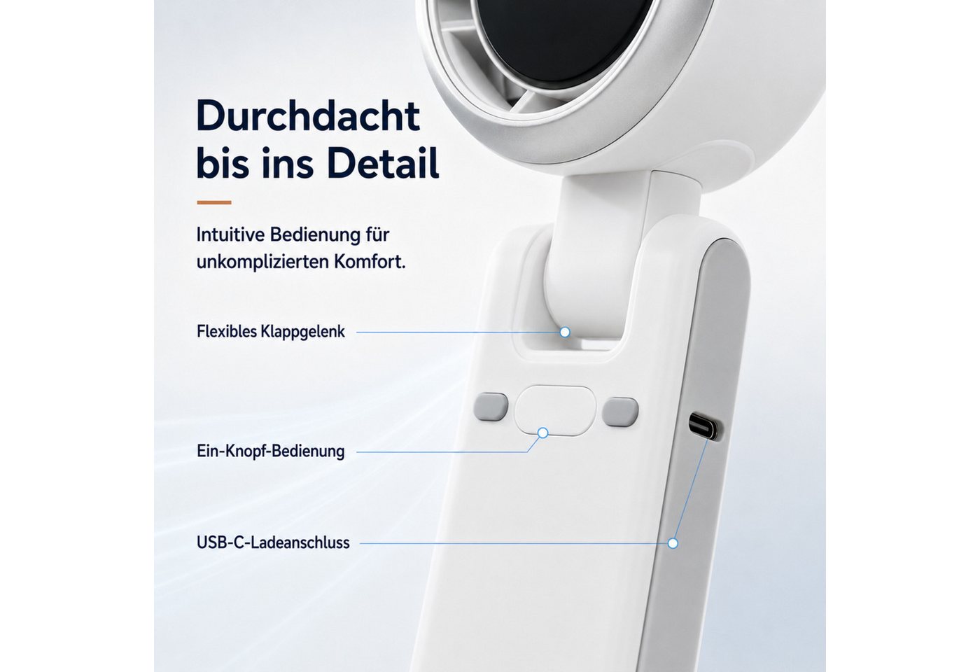 HS.SUPPLY Handventilator Mini Handventilator 3-in-1 mit Display, USB-C, 5 Stufen, 3-in-1 Hand-, Tisch- und Umhängeventilator mit Digitaldisplay Bild 4