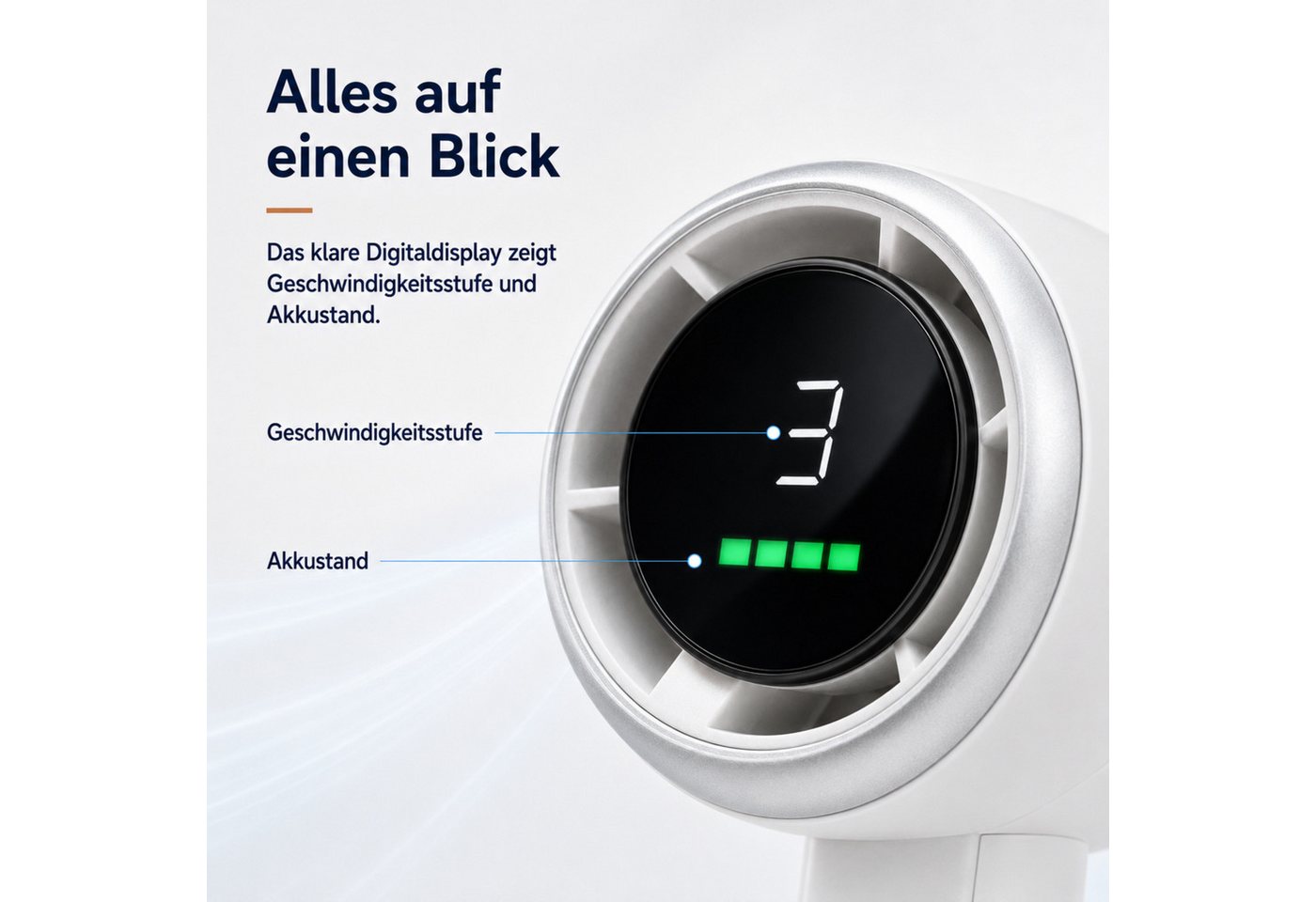 HS.SUPPLY Handventilator Mini Handventilator 3-in-1 mit Display, USB-C, 5 Stufen, 3-in-1 Hand-, Tisch- und Umhängeventilator mit Digitaldisplay Bild 5