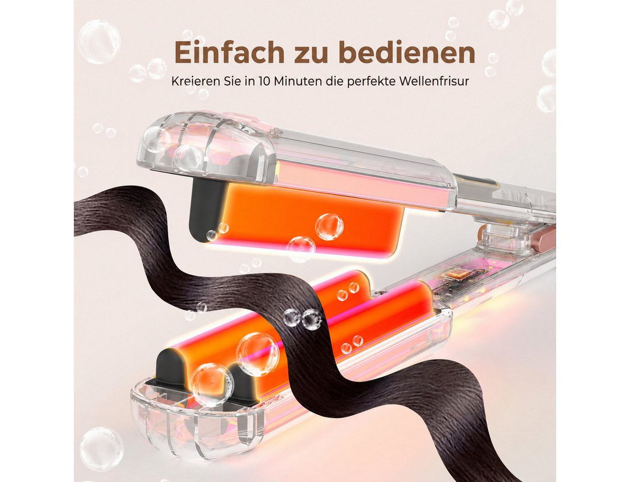 UKLISS Lockenstab 3-Walzen Welleneisen, Mini Reise Lockenstab, für Anfänger geeignet, für natürliche Meerjungfrauen-Wellen, LCD-Display 130–210°C