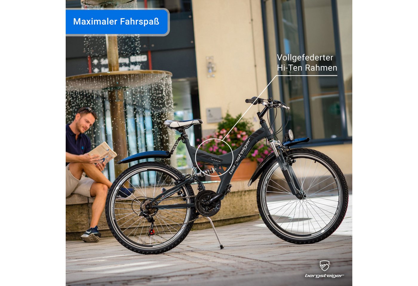 bergsteiger Mountainbike Memphis 26 Zoll, geeignet ab 150 cm, Damen, Herren, 21 Gang Shimano Tourney RD-TZ50 Schaltwerk, Kettenschaltung, V-Brakes Bild 4