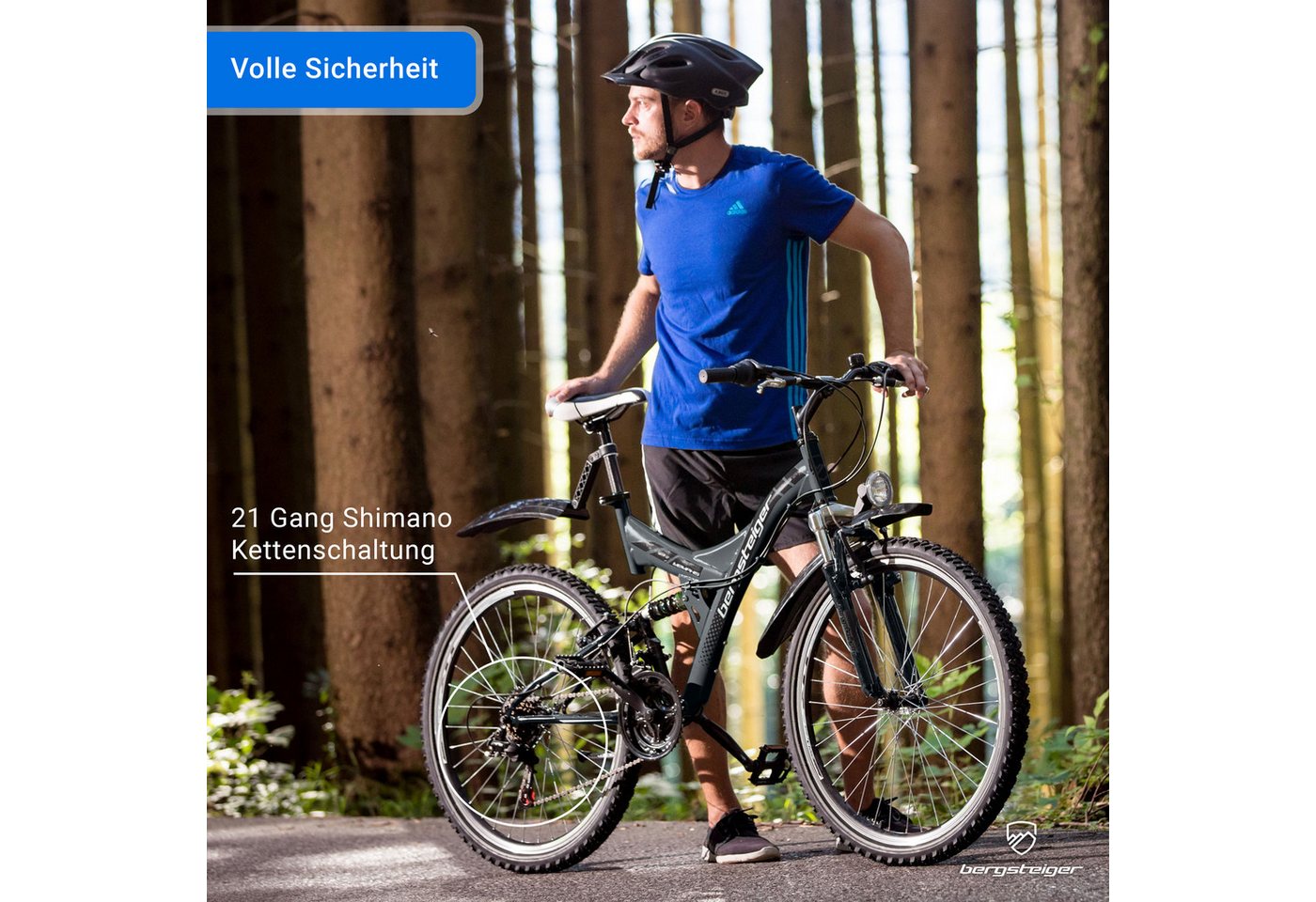 bergsteiger Mountainbike Memphis 26 Zoll, geeignet ab 150 cm, Damen, Herren, 21 Gang Shimano Tourney RD-TZ50 Schaltwerk, Kettenschaltung, V-Brakes Bild 5