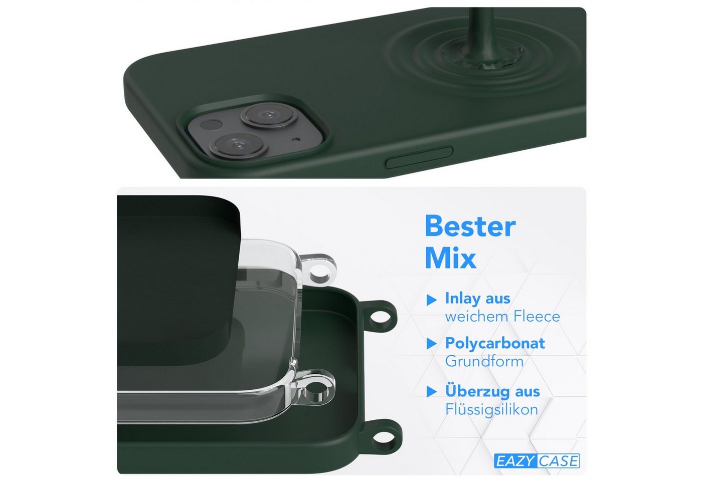 EAZY CASE Handykette Runde Kette für Apple iPhone 13 6,1 Zoll, Handykette zum Umhängen Slim Phone Chain Festivalbag Smartphone Grün