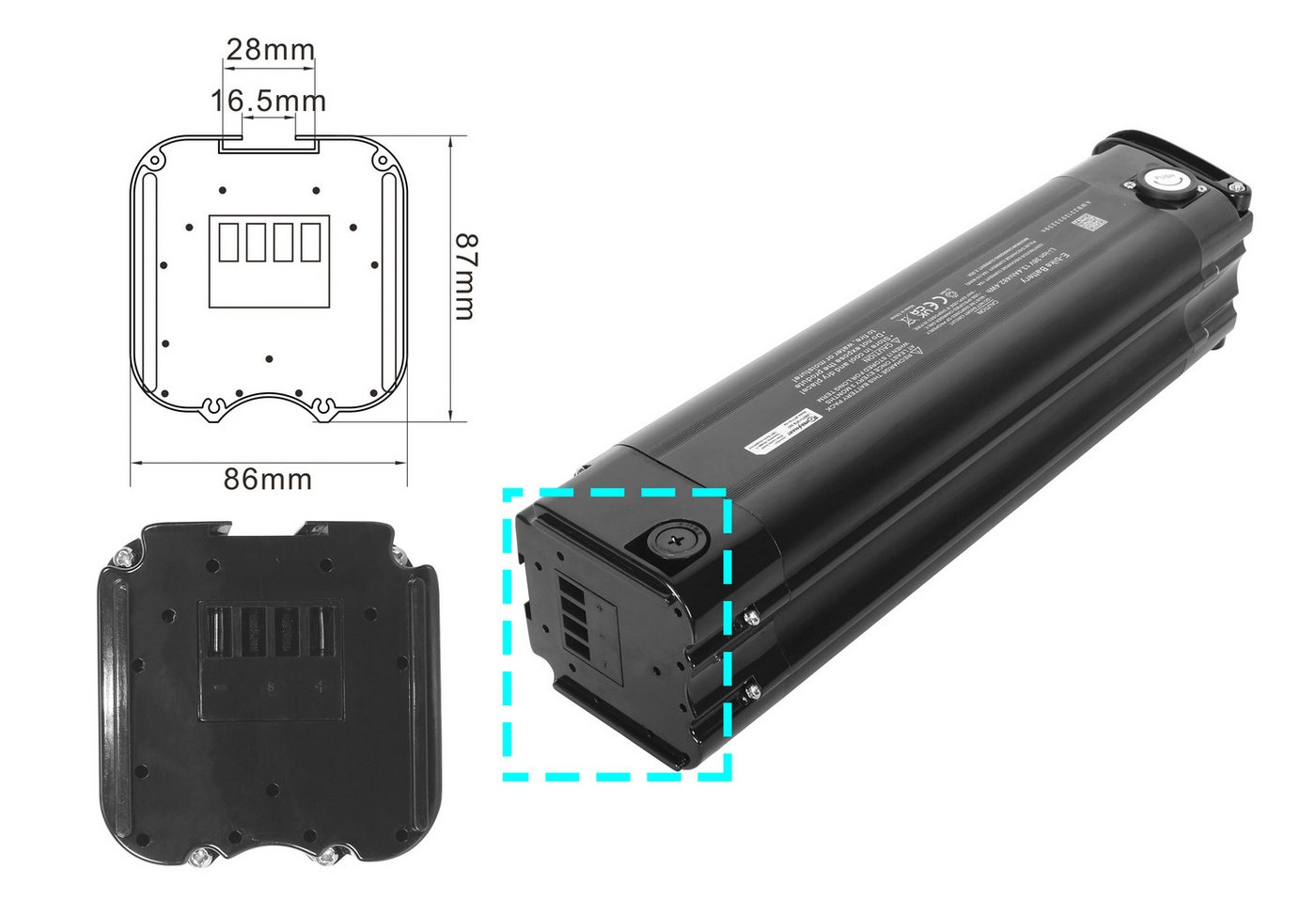 PowerSmart 38cm Version E-Bike Akku für Telefunken Multitalent RC820, 7 Gang Shimano Acera Schaltwerk, Frontmotor 250 W Li-ion 13400 mAh (36 V) Bild 5