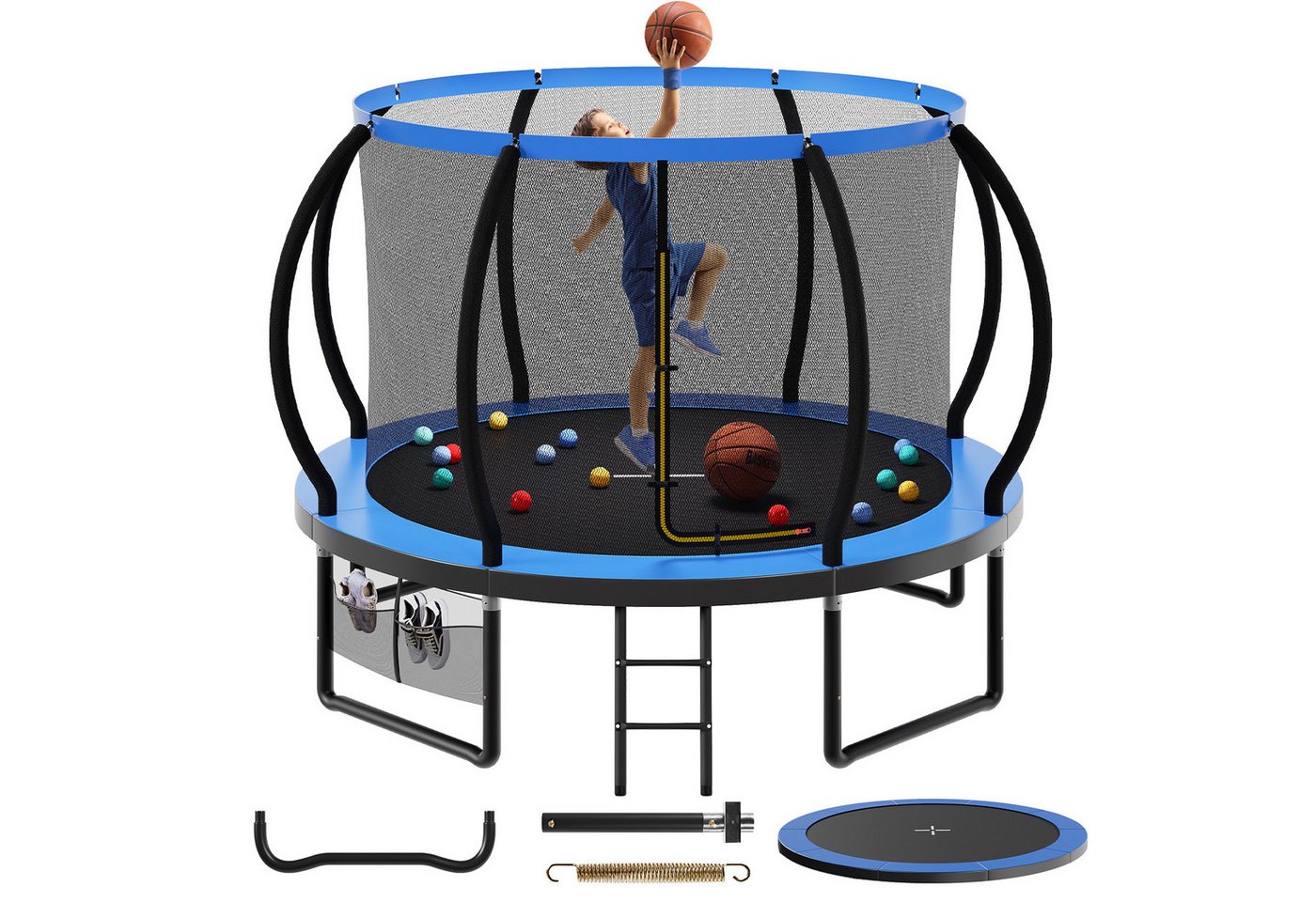GUNJI Gartentrampolin Gartentrampolin für Kinder 228/305/366/427CM, Tragfähigkeit 150KG, Ø 305 cm, (228 cm, (GS-zertifiziertes Kindertrampolin mit Sicherheitsnetz, Leiter, Schutzmatte, Kürbisdesign)-ostern geschenke)