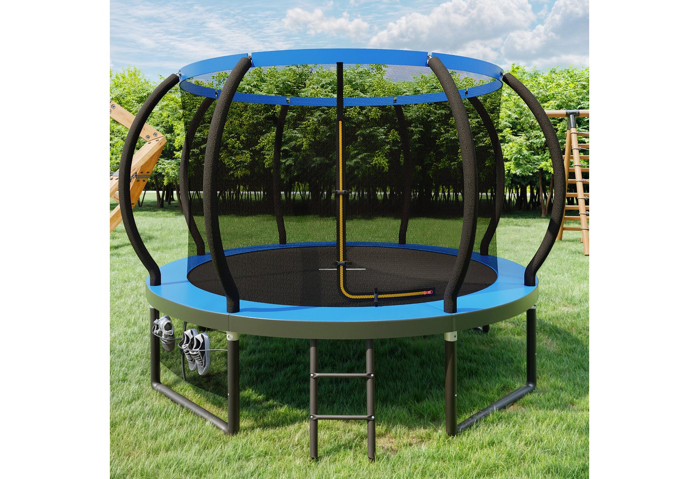 GUNJI Gartentrampolin Gartentrampolin für Kinder 228/305/366/427CM, Tragfähigkeit 150KG, Ø 305 cm, (228 cm, (GS-zertifiziertes Kindertrampolin mit Sicherheitsnetz, Leiter, Schutzmatte, Kürbisdesign)-ostern geschenke) Bild 4