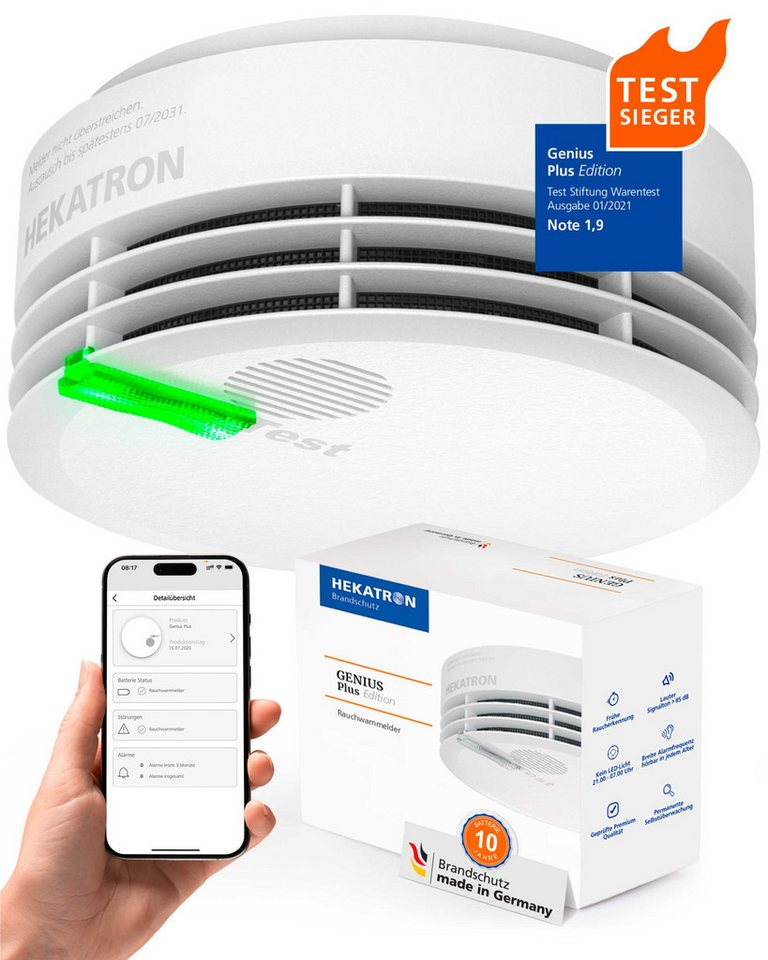 Hekatron Hekatron Genius Plus Mehrsprachig Rauchmelder (10 Jahre Batterie, made in Germany, mehrsprachig)