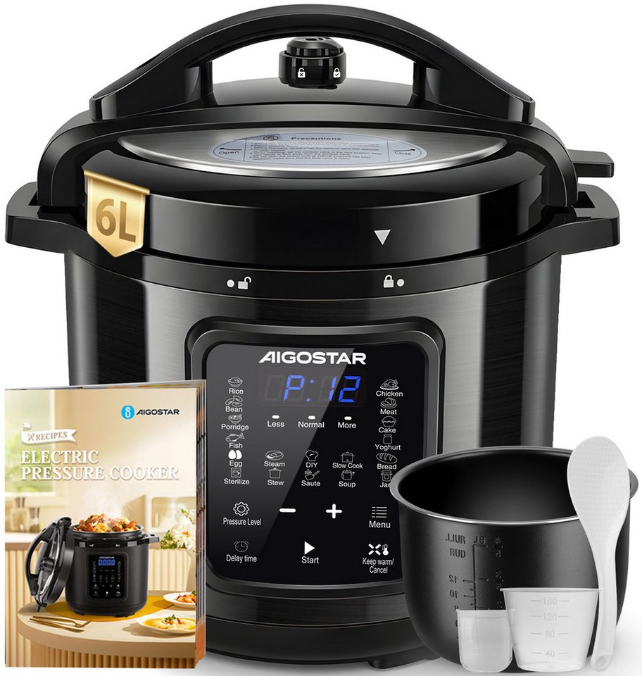 Aigostar Reiskocher 6L Schnellkochtopf, 18-in-1 Multikoche, Pressure Cooker, Rice Cooker, 1000 W, 24h Timer & Warmhalte, Antihaftbeschichtung, 10+ Sicherheitsmerkmale Bild 2