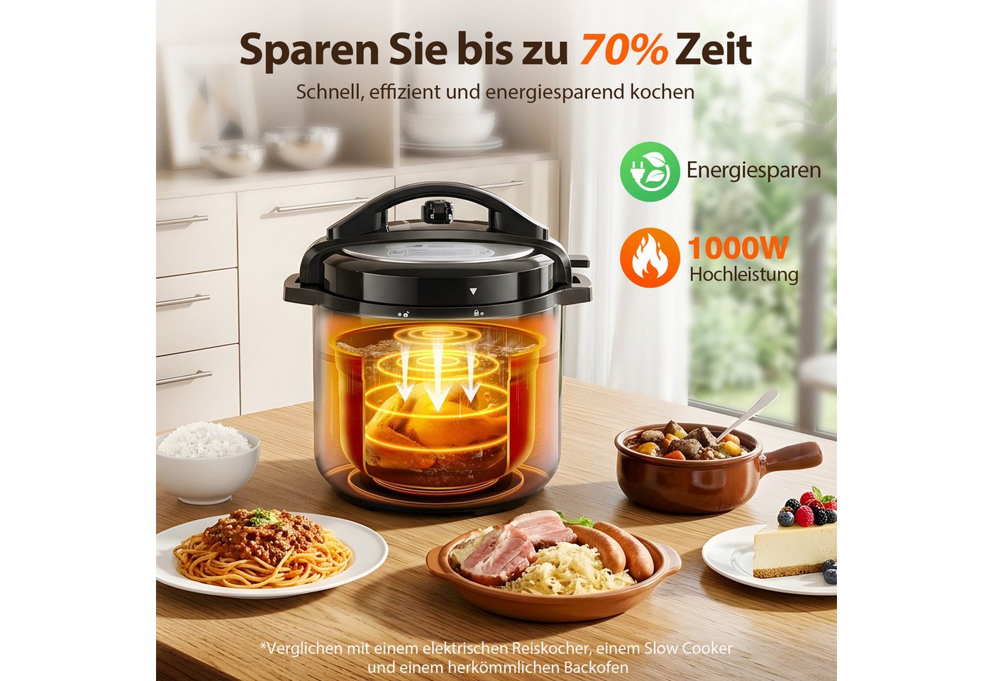 Aigostar Reiskocher 6L Schnellkochtopf, 18-in-1 Multikoche, Pressure Cooker, Rice Cooker, 1000 W, 24h Timer & Warmhalte, Antihaftbeschichtung, 10+ Sicherheitsmerkmale Bild 3