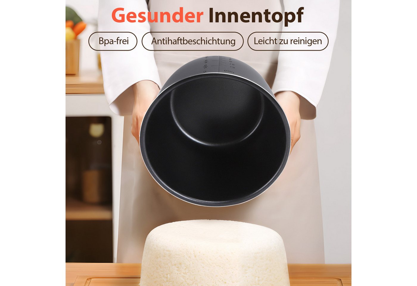 Aigostar Reiskocher 6L Schnellkochtopf, 18-in-1 Multikoche, Pressure Cooker, Rice Cooker, 1000 W, 24h Timer & Warmhalte, Antihaftbeschichtung, 10+ Sicherheitsmerkmale Bild 5