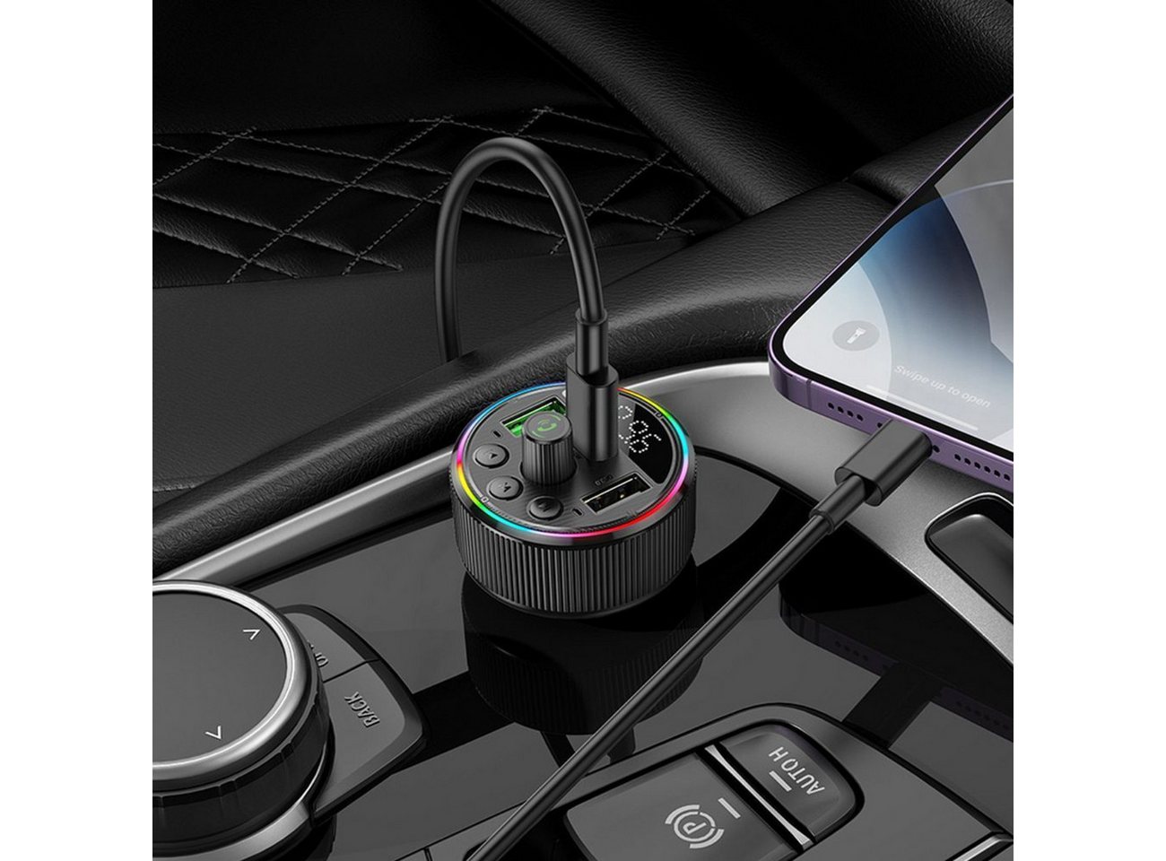 hoco. E82 KFZ-Transmitter Kfz-Stecker (12–24 V) zu USB-A, USB-C, Bluetooth-FM-Transmitter mit Schnellladefunktion (PD/QC 3.0) Bild 2