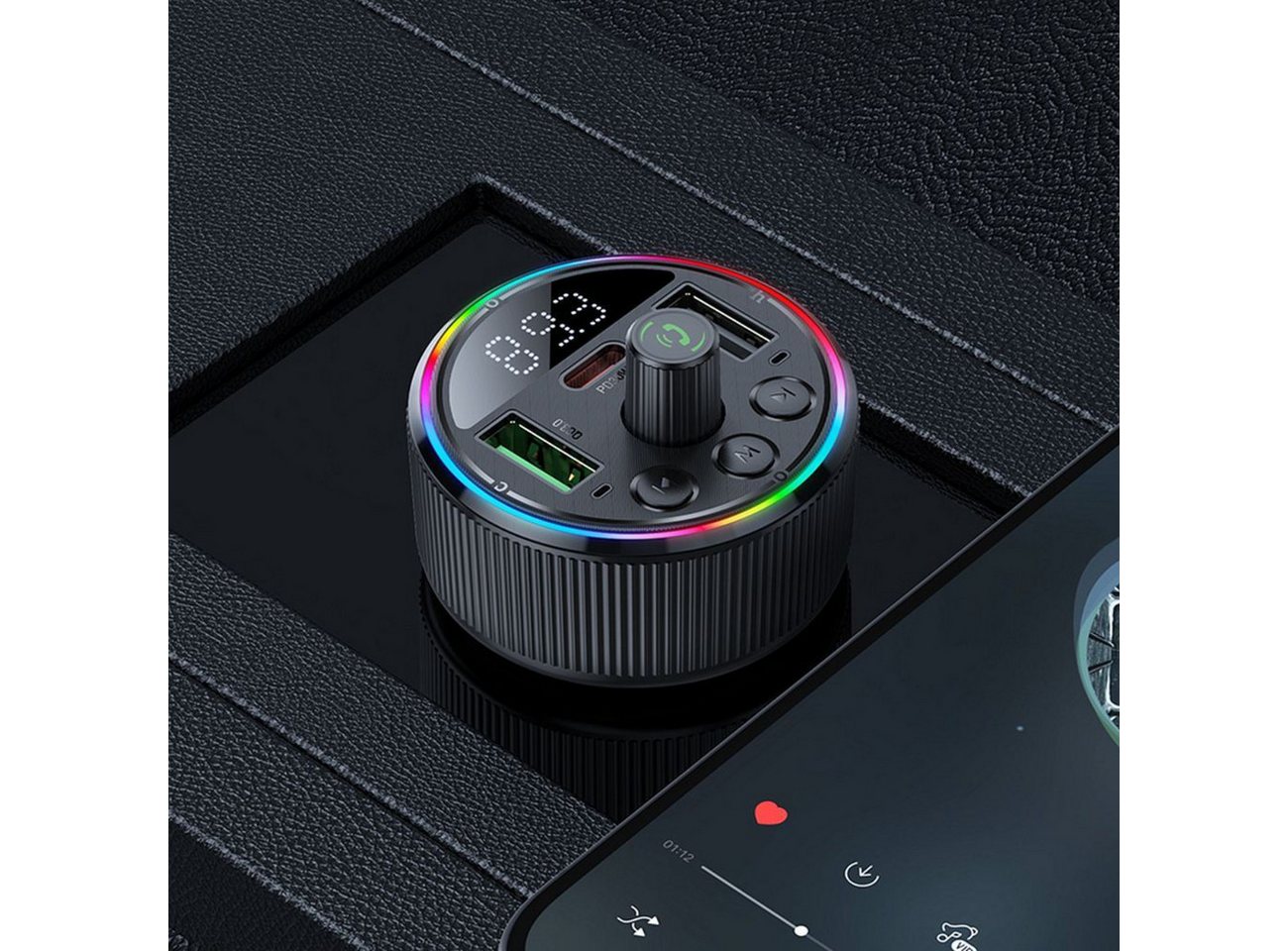 hoco. E82 KFZ-Transmitter Kfz-Stecker (12–24 V) zu USB-A, USB-C, Bluetooth-FM-Transmitter mit Schnellladefunktion (PD/QC 3.0) Bild 4