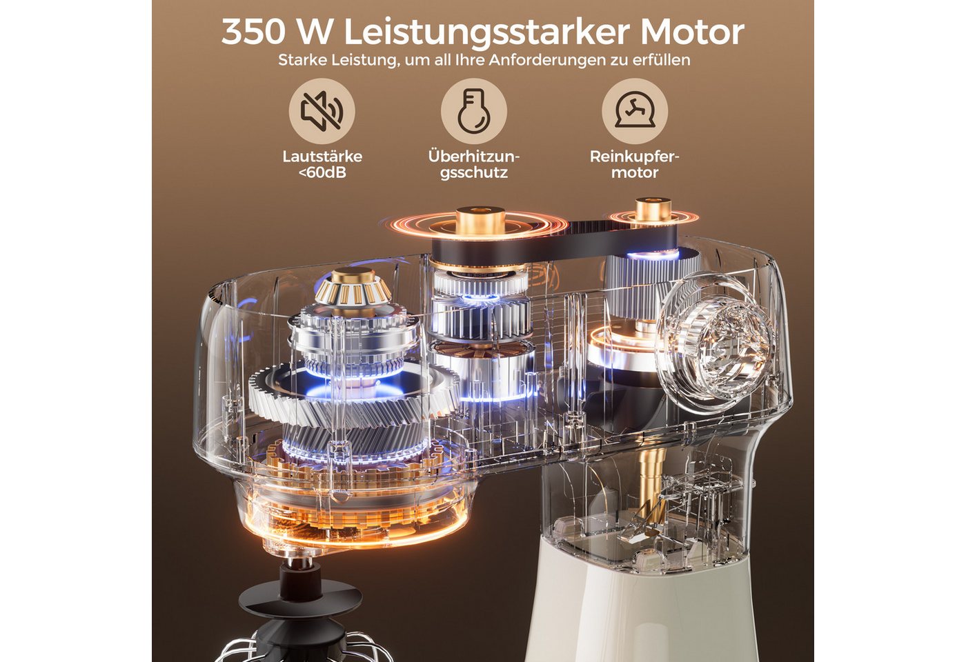 Teendow Küchenmaschine Multifunktionale Küchenmaschine mit 12-Geschwindigkeit, kippbarem Kopf, 1500 W, 4,7 l Schüssel, mit Knethaken, Schneebesen, und Rührbesen