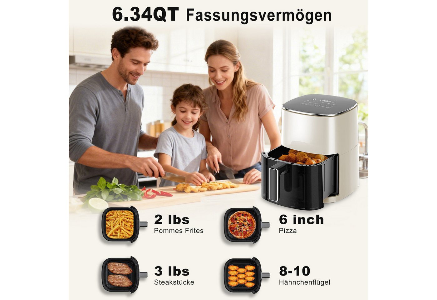 DUMOS Heißluftfritteuse, 6,34 QT – XXL Air Fryer mit Digitaldisplay, 8 Kochprogramme Bild 2